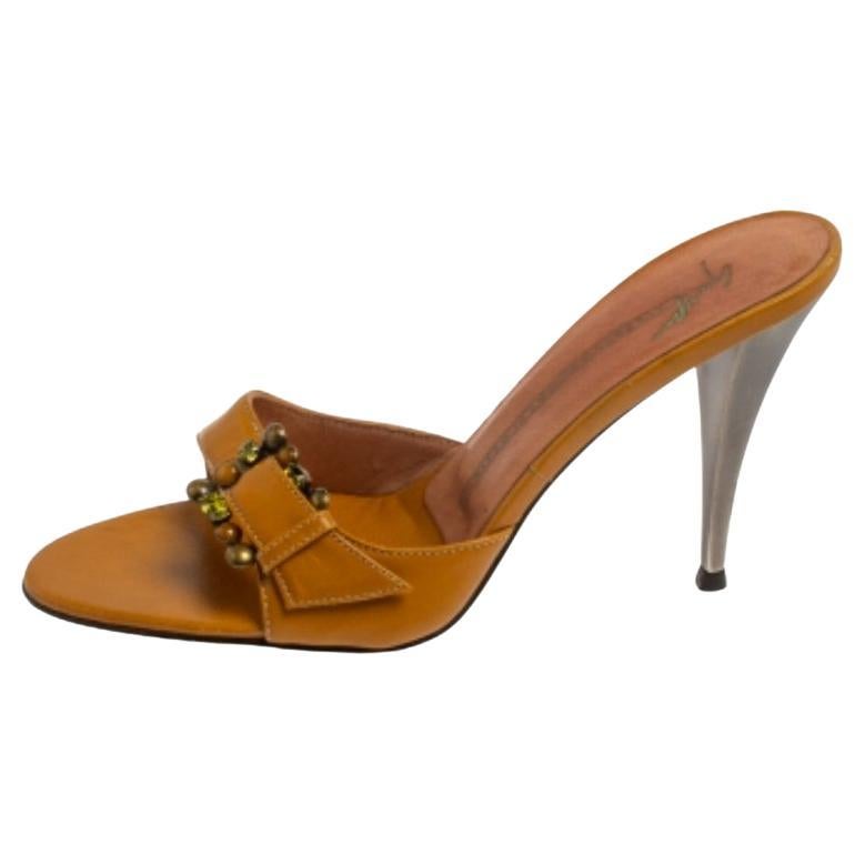 Giuseppe Zanotti Yellow  Leather Buckle Embellishment Sandals Size 36 For Sale