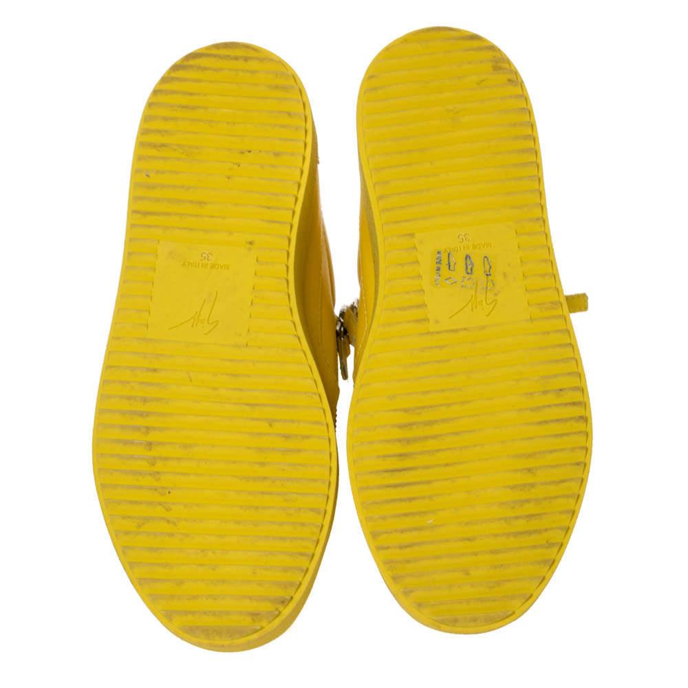 Giuseppe Zanotti Yellow Leather Gold Chain Laces Dual Zip Sneakers Size 35 1