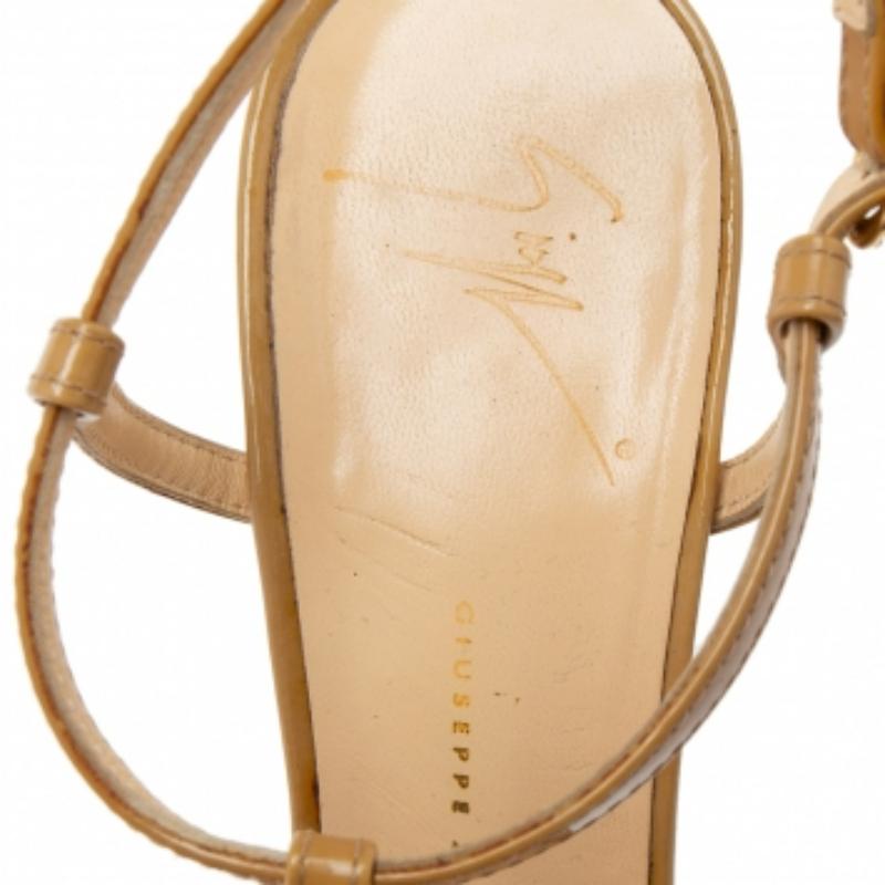 Giuseppe Zanotti Yellow Patent Leather PeepToe T-Bar Ankle Strap Sandals Size 38 For Sale 3