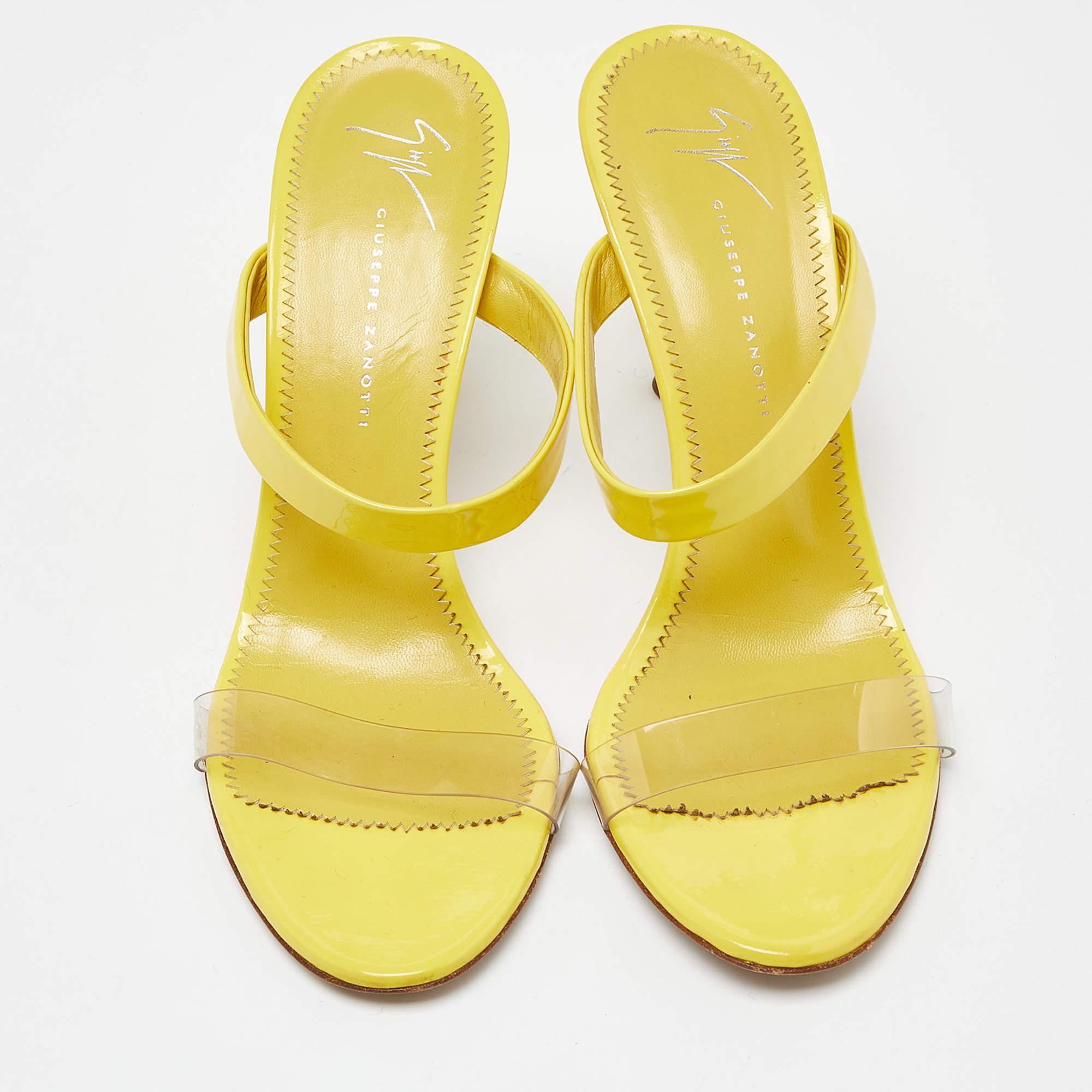 Giuseppe Zanotti Yellow Patent Leather Slide Sandals Size 39 In Good Condition In Dubai, Al Qouz 2