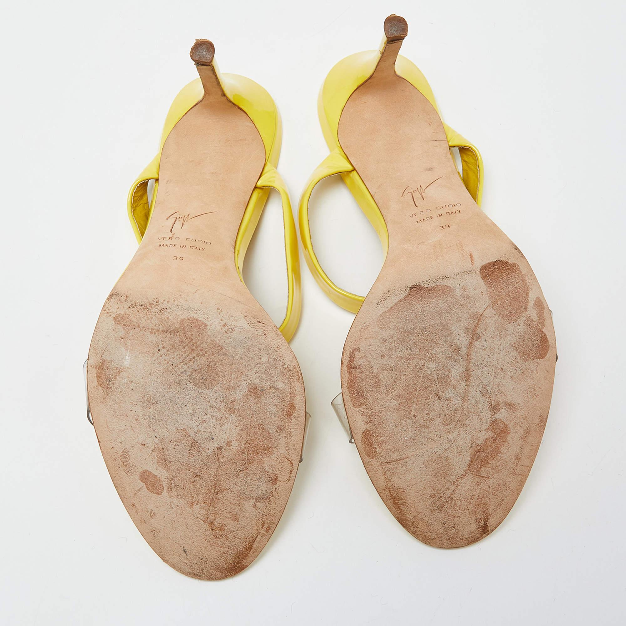 Giuseppe Zanotti Yellow Patent Leather Slide Sandals Size 39 2