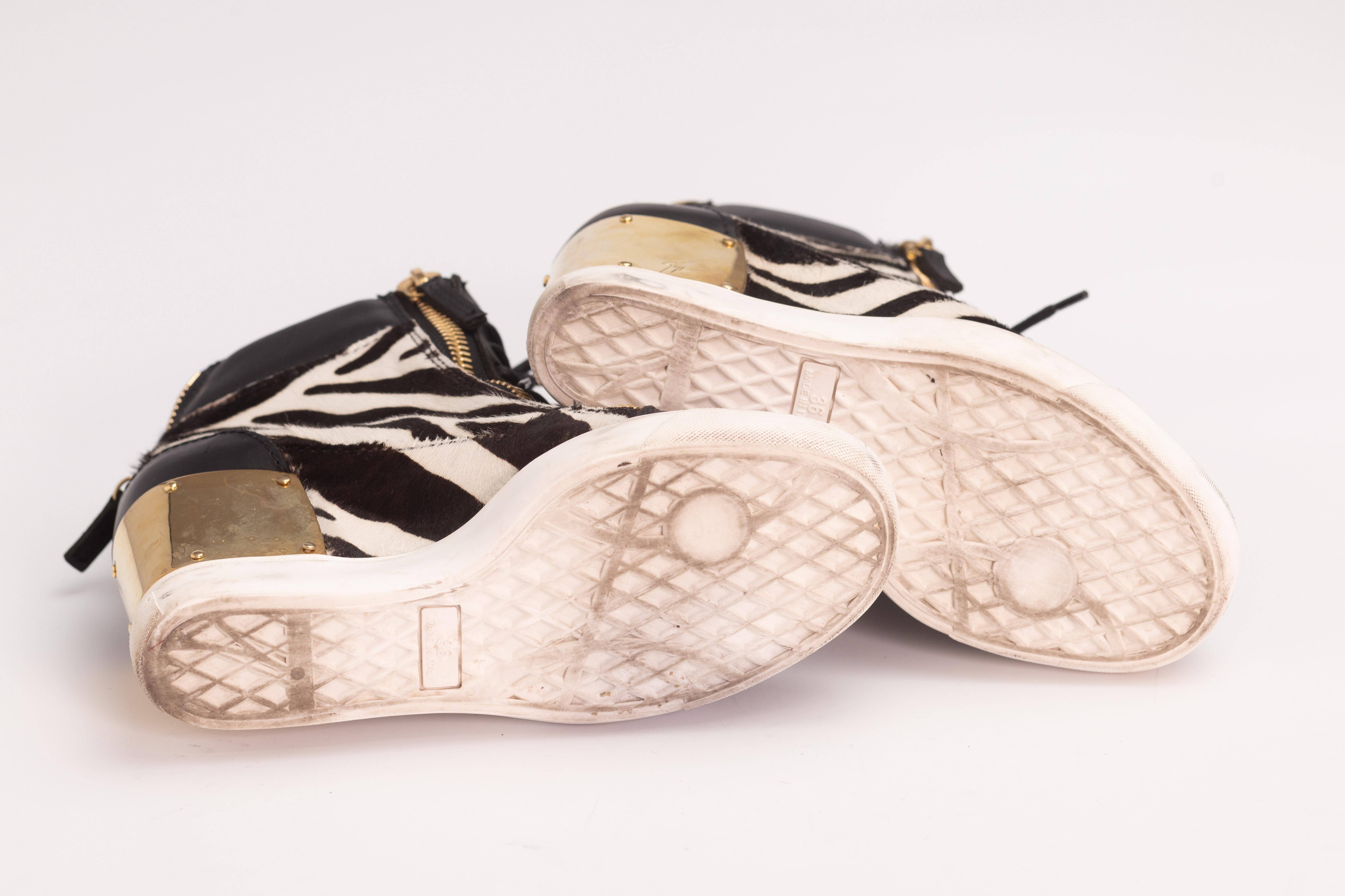 Women's Giuseppe Zanotti Zebra Print Wedge Sneakers (EU 36) For Sale