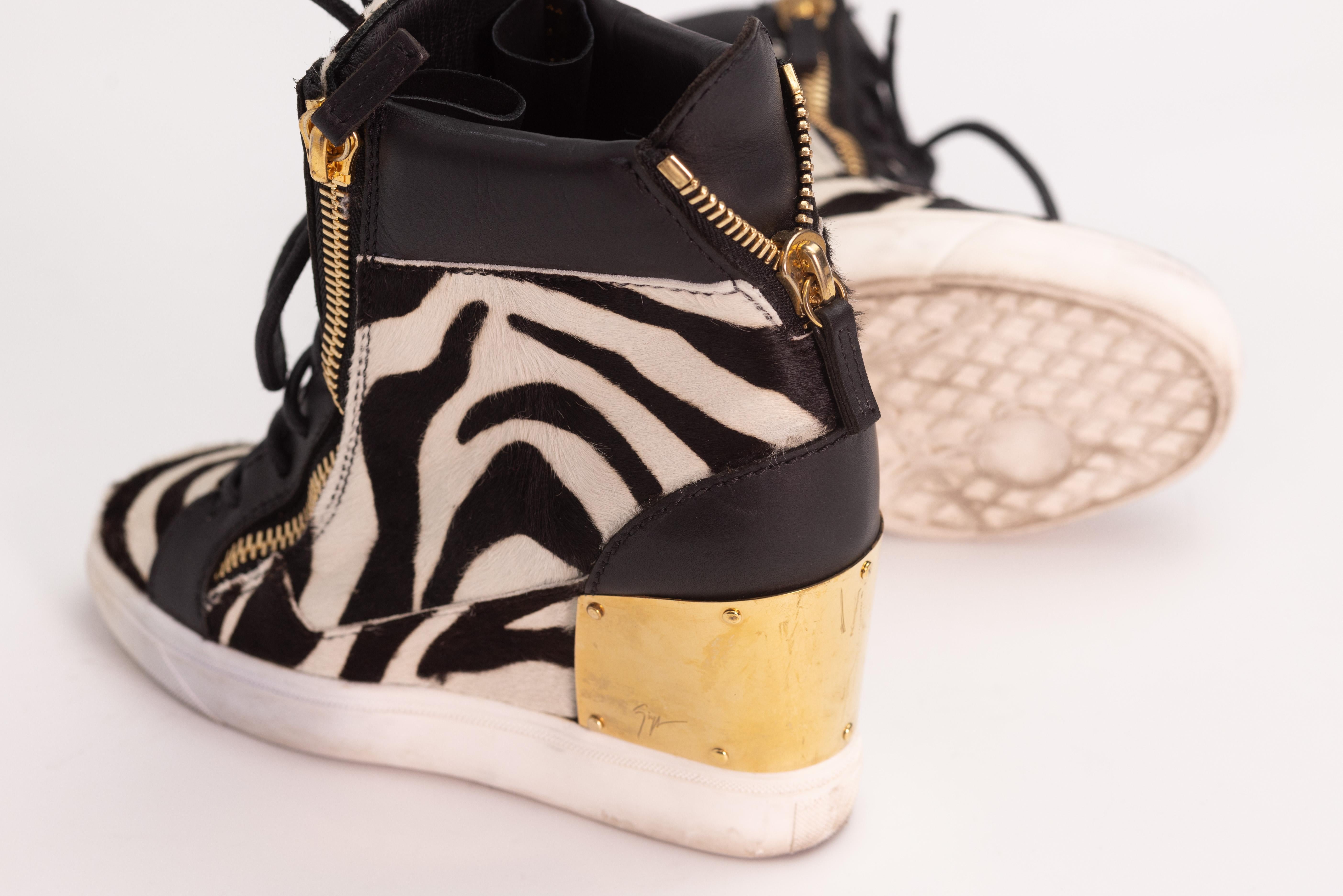 Giuseppe Zanotti Zebra Print Wedge Sneakers (EU 36) For Sale 1