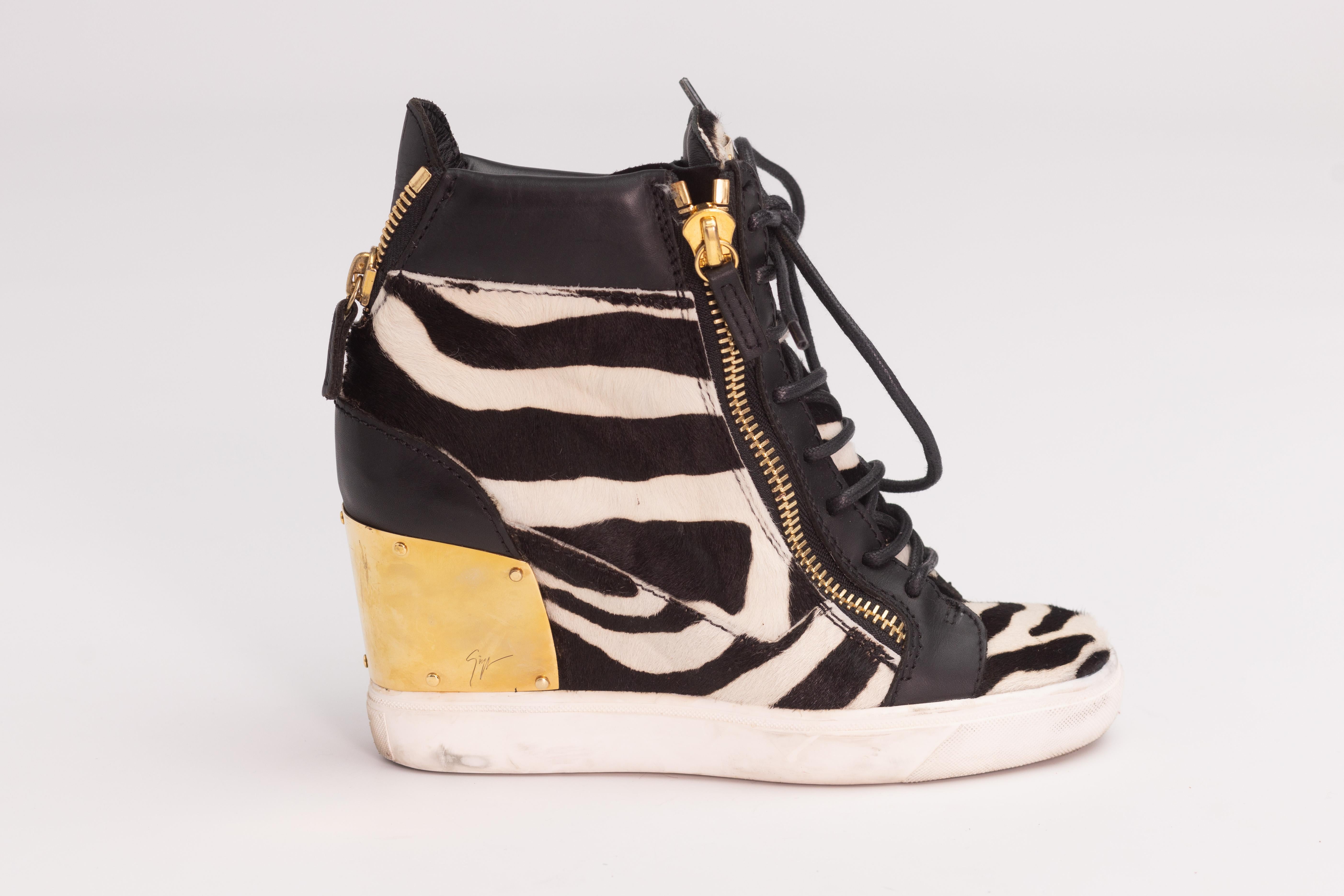 Giuseppe Zanotti Zebra Print Wedge Sneakers (EU 36) For Sale 2