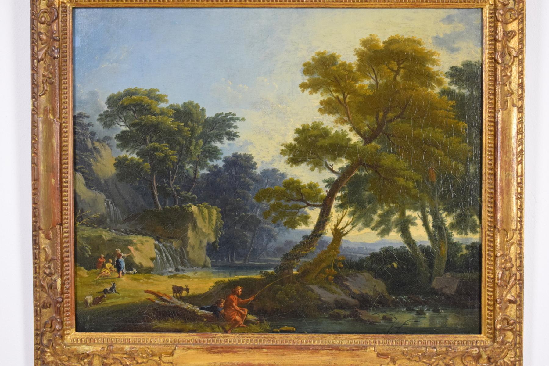 Baroque Giuseppe Zocchi 'Attributed' Oil on Canvas, Landscape with Figures