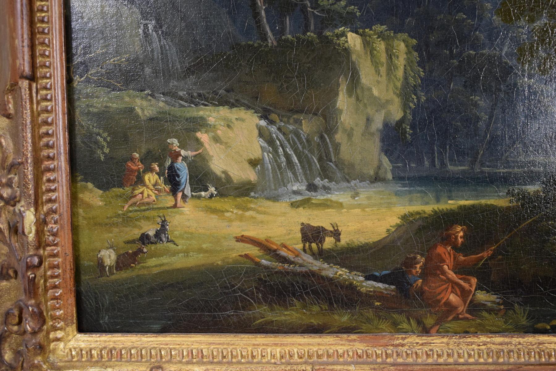 Carved Giuseppe Zocchi 'Attributed' Oil on Canvas, Landscape with Figures