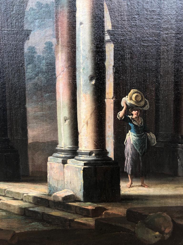 Serene C18th Pair of Architectural Capricci Oil Paintings of Classical Ruins 5