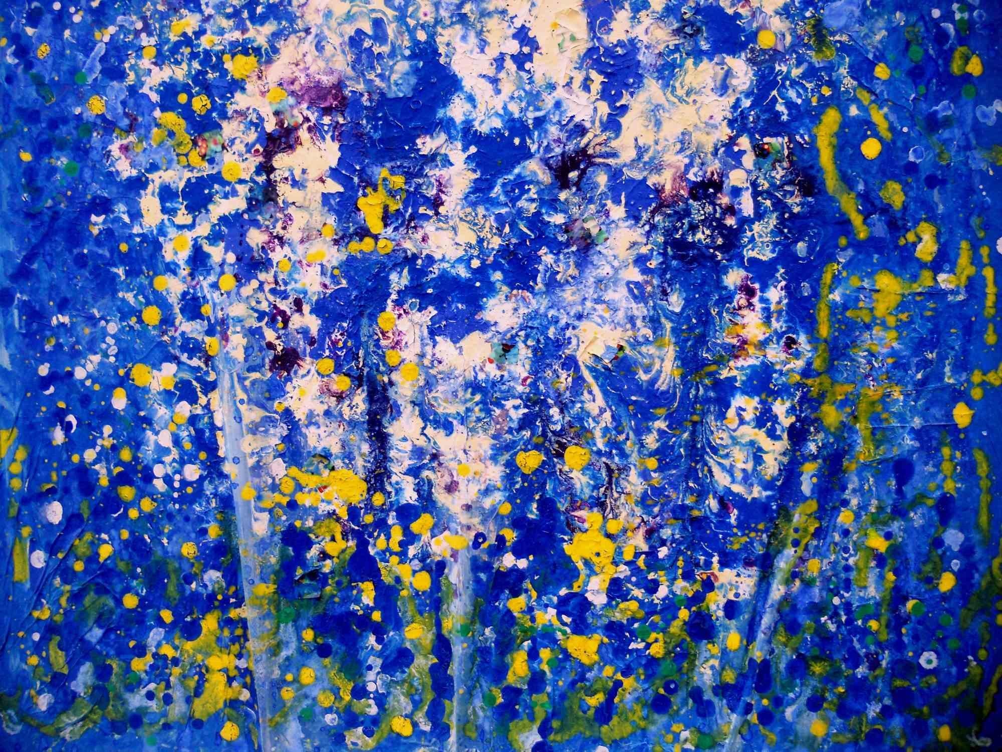Dripping for Color Freedom is one of the best works of the artist Giuseppe Zumbolo. It is made on canvas, painted in acrylic in 2016.

The work is made with the dripping technique, with a dominance of blue and yellow. The canvas is placed on the