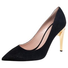 Giussepe Zanotti Black Suede Bolt G Pointed Toe Pumps Size 41