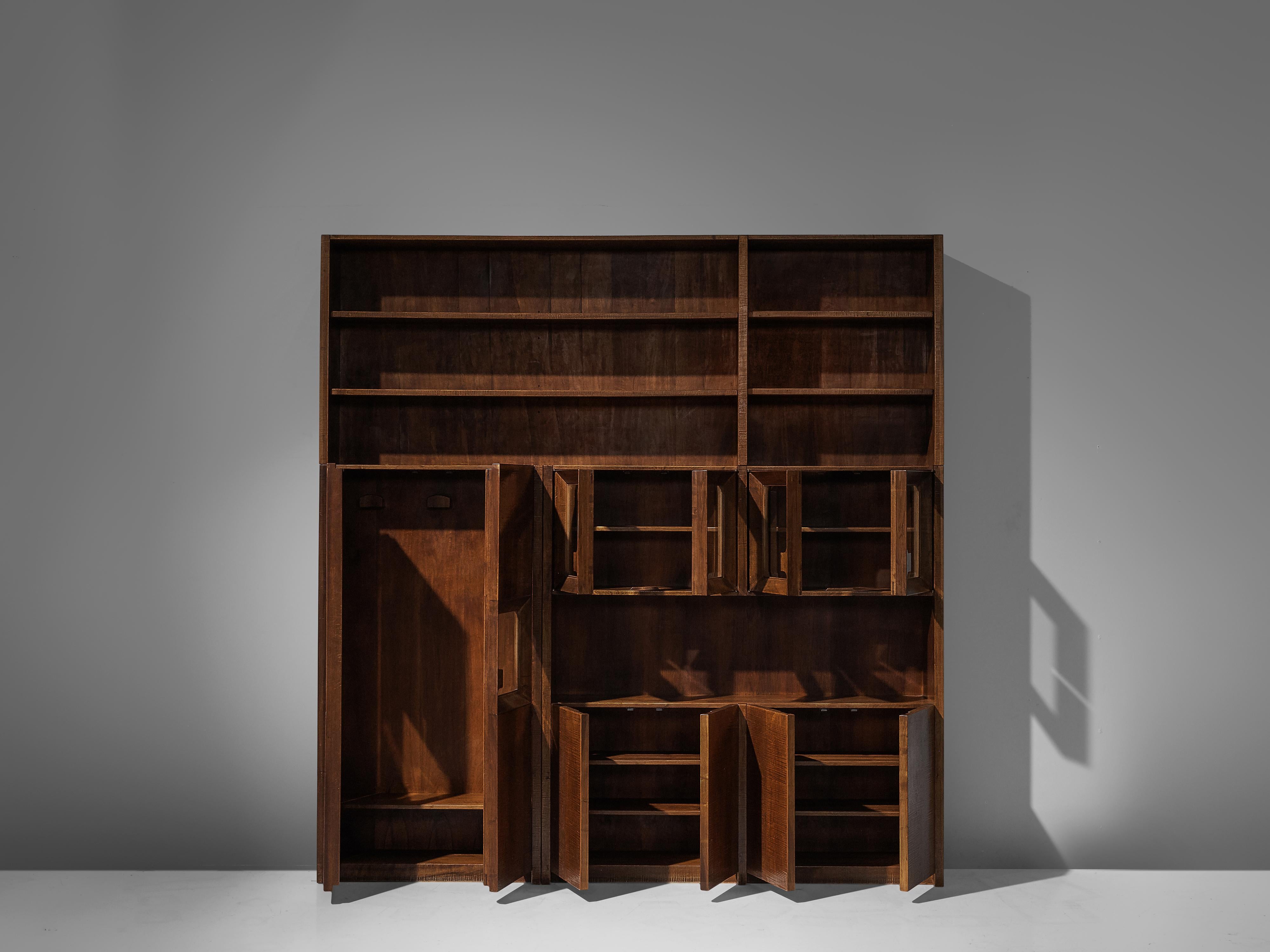 Mid-Century Modern Giusseppe Rivadossi Monumental Bookcase in Carved Oak