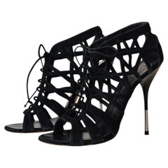 Giusseppe Zanotti Lace Up Gladiator Suede Cage Black Heels size 40