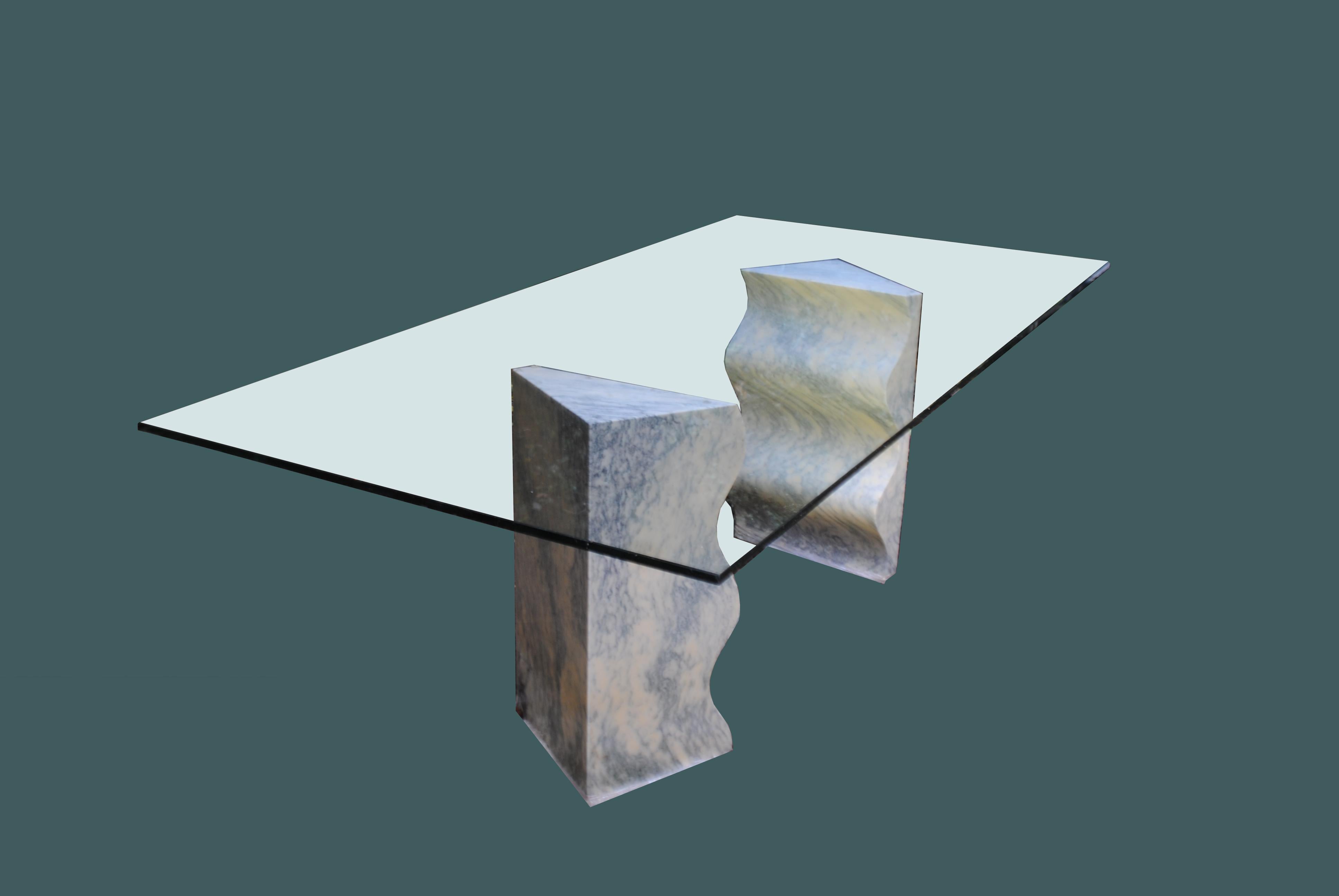 Glass Giusti & Di Rosa 1980s Table for the Latest Edition Italy in Carrara Marble