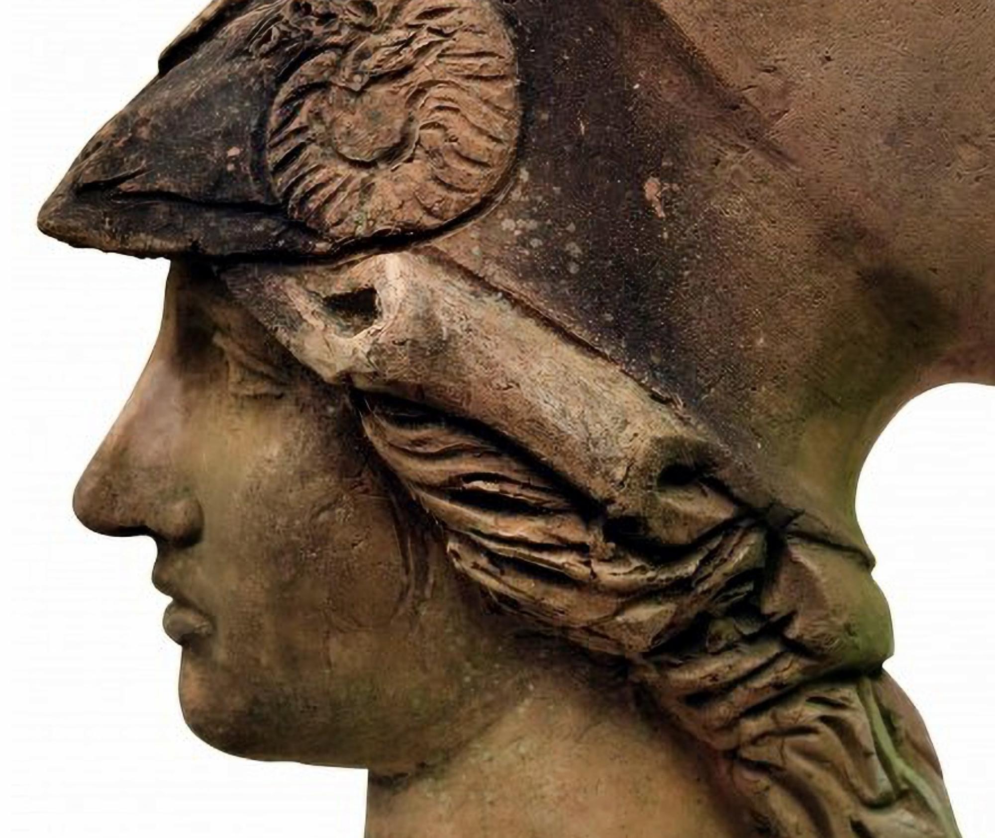 Baroque Giustiniani Athena Head in Patinated Terracotta Early 20th Century