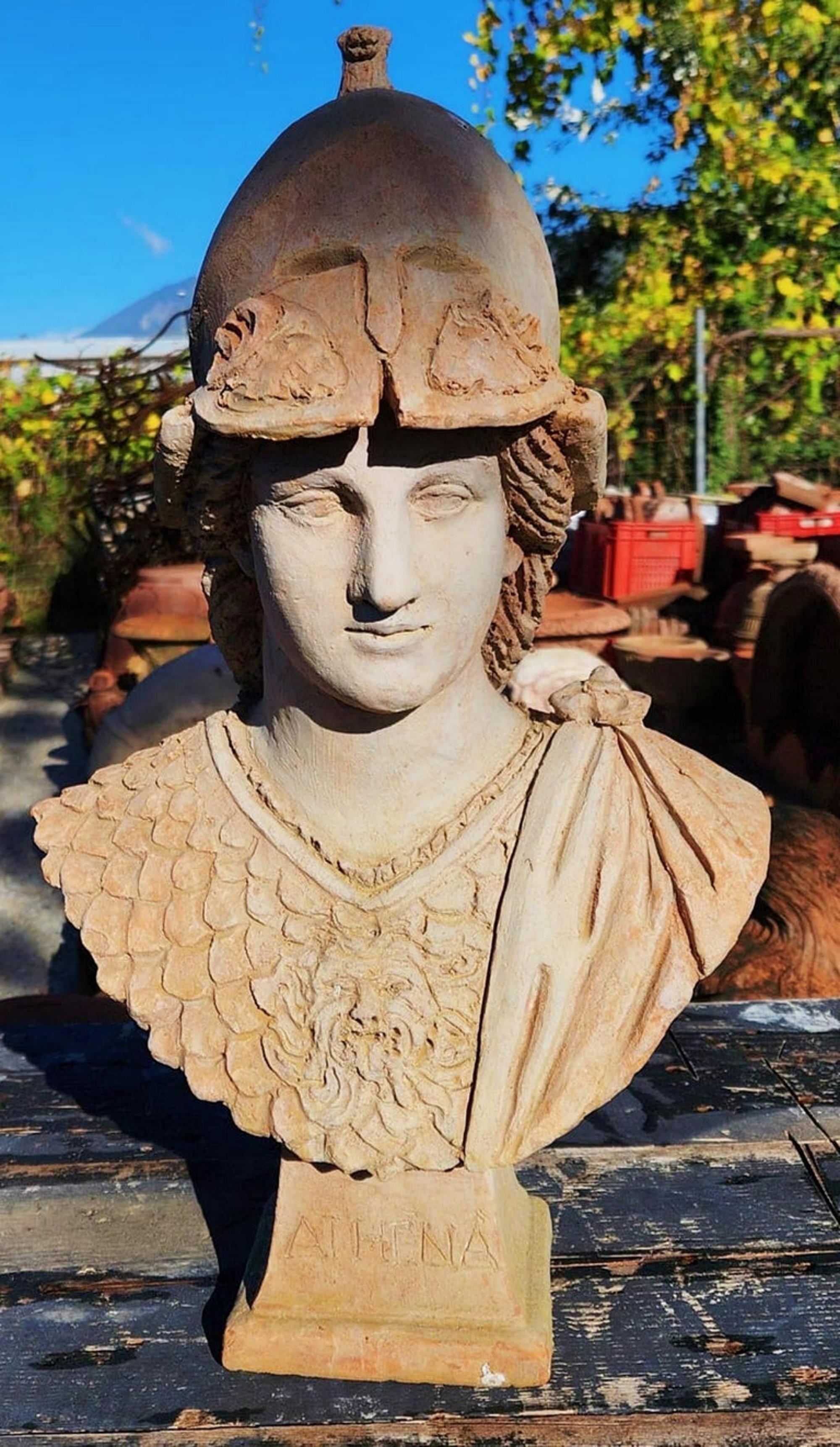 Baroque Giustiniani Athena Head in Patinated Terracotta Early 20th Century For Sale