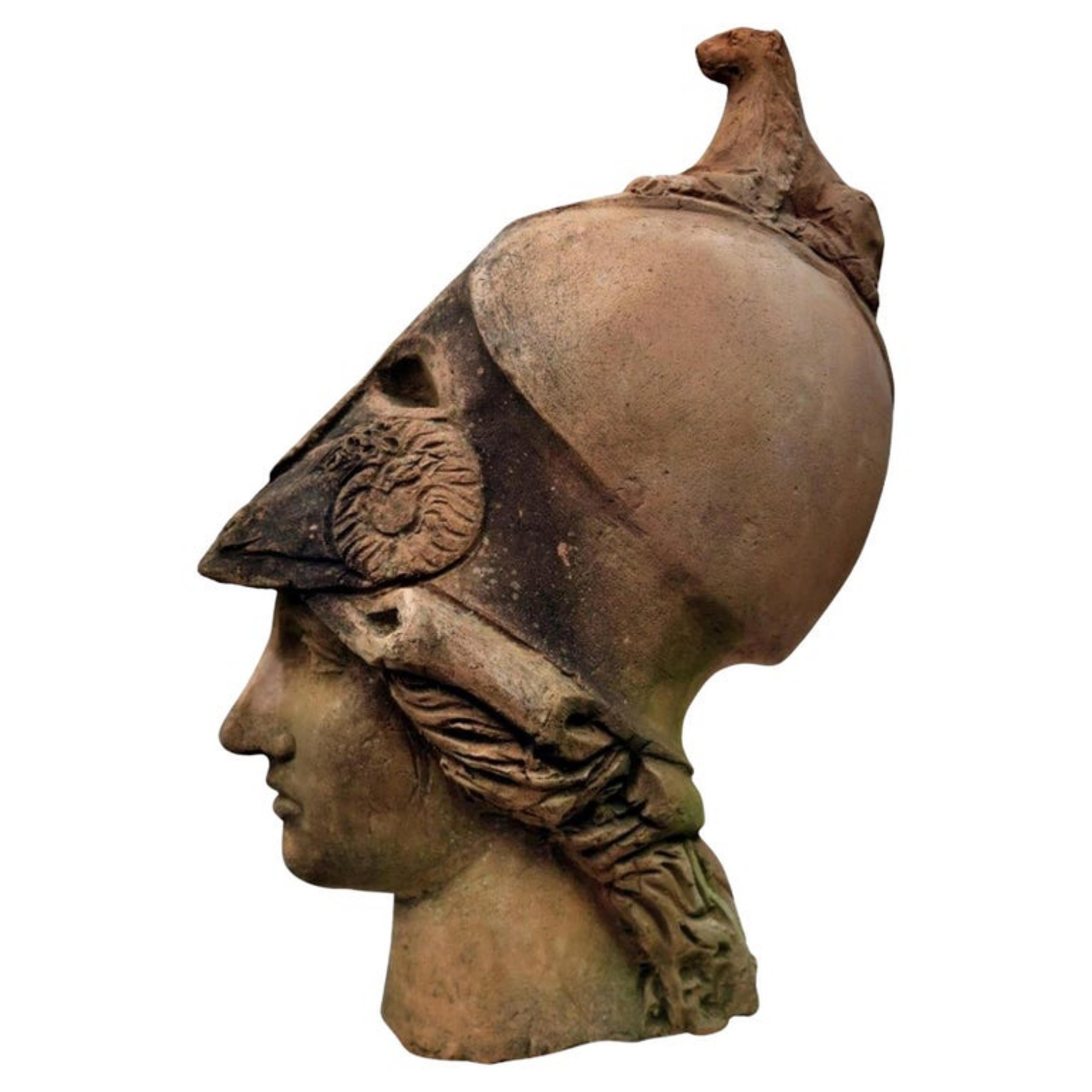 Hand-Crafted Giustiniani Athena Head in Patinated Terracotta, Early 20th Century For Sale