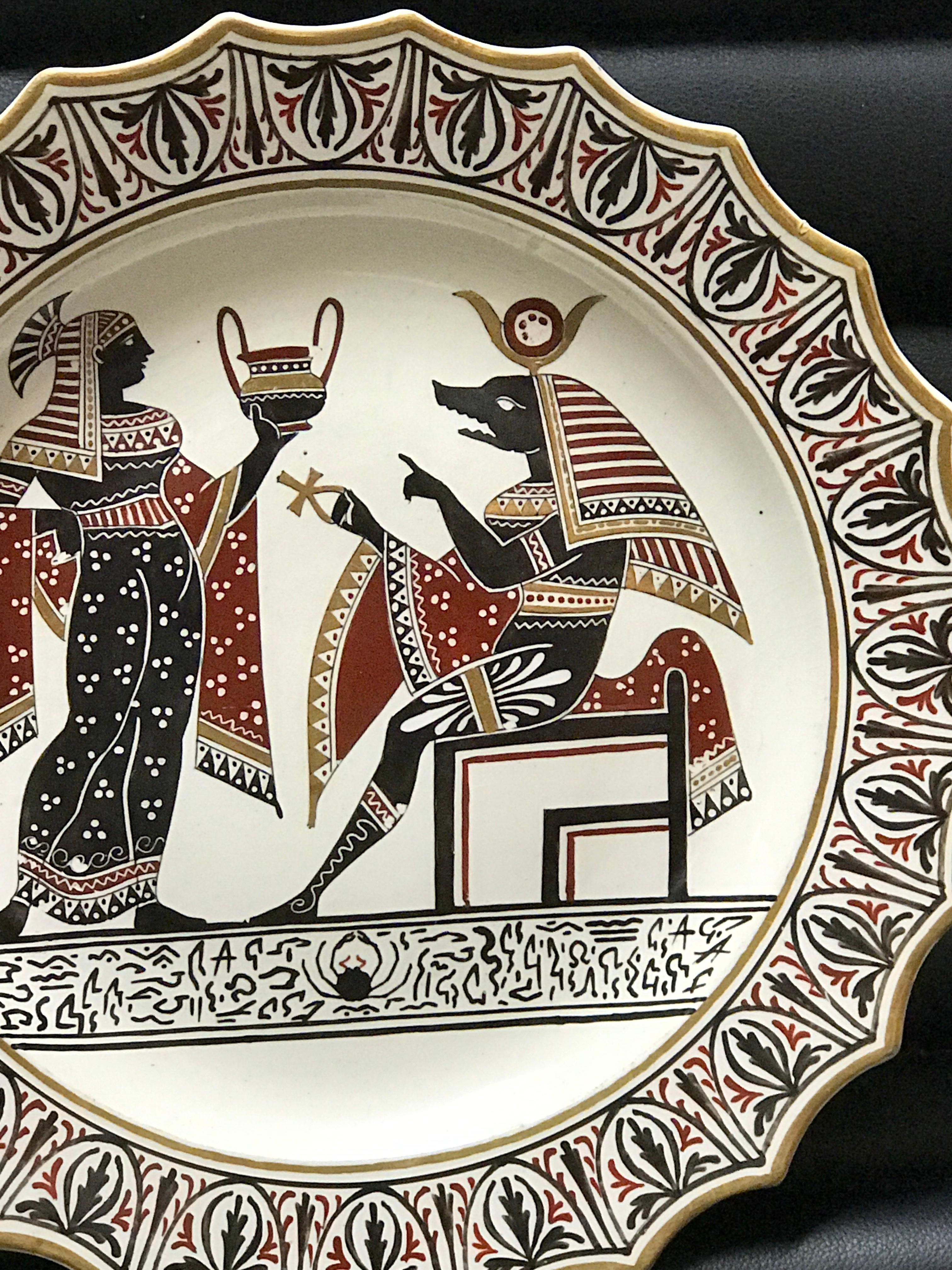 Italian Giustiniani Egyptomania Pottery Plate with Anubis For Sale
