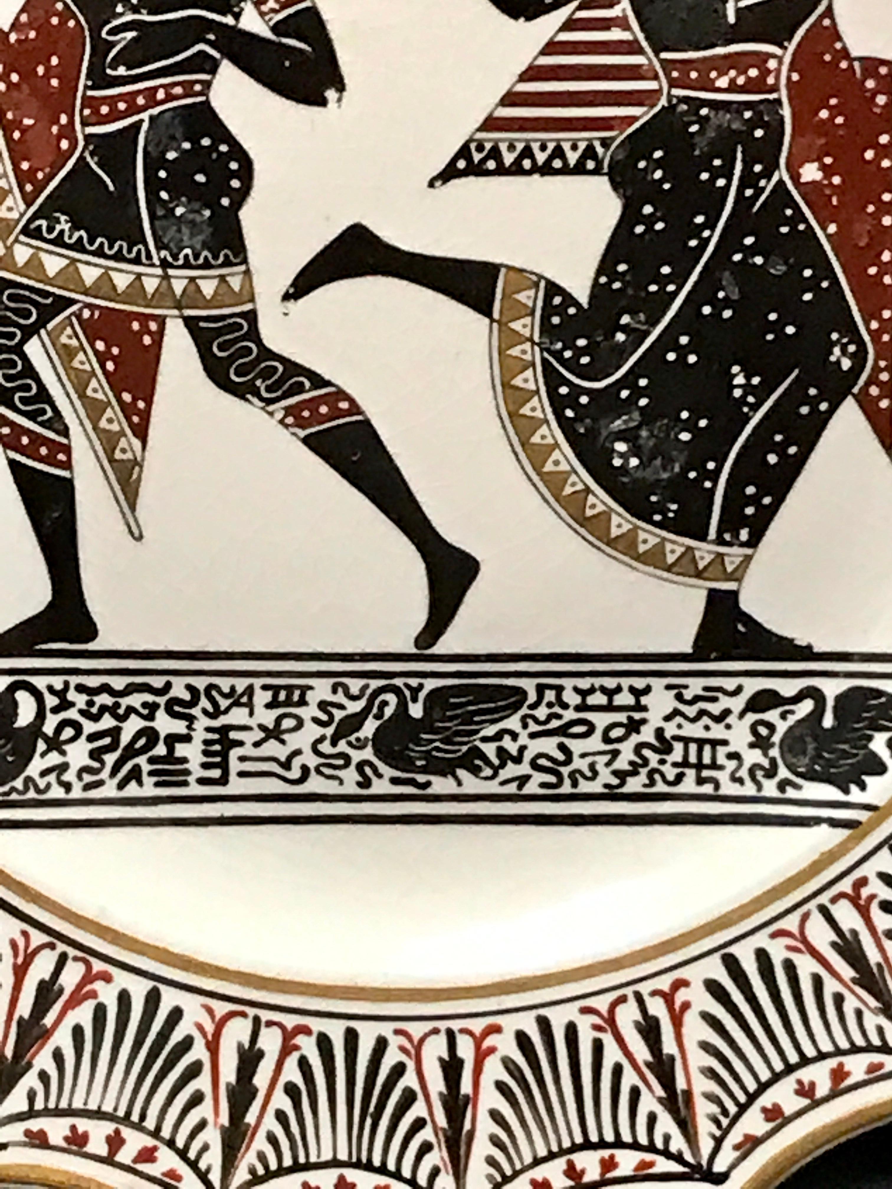 XIX secolo Piatto in ceramica Giustiniani Egyptomania con riflessi dorati, Cigno sinistro in vendita