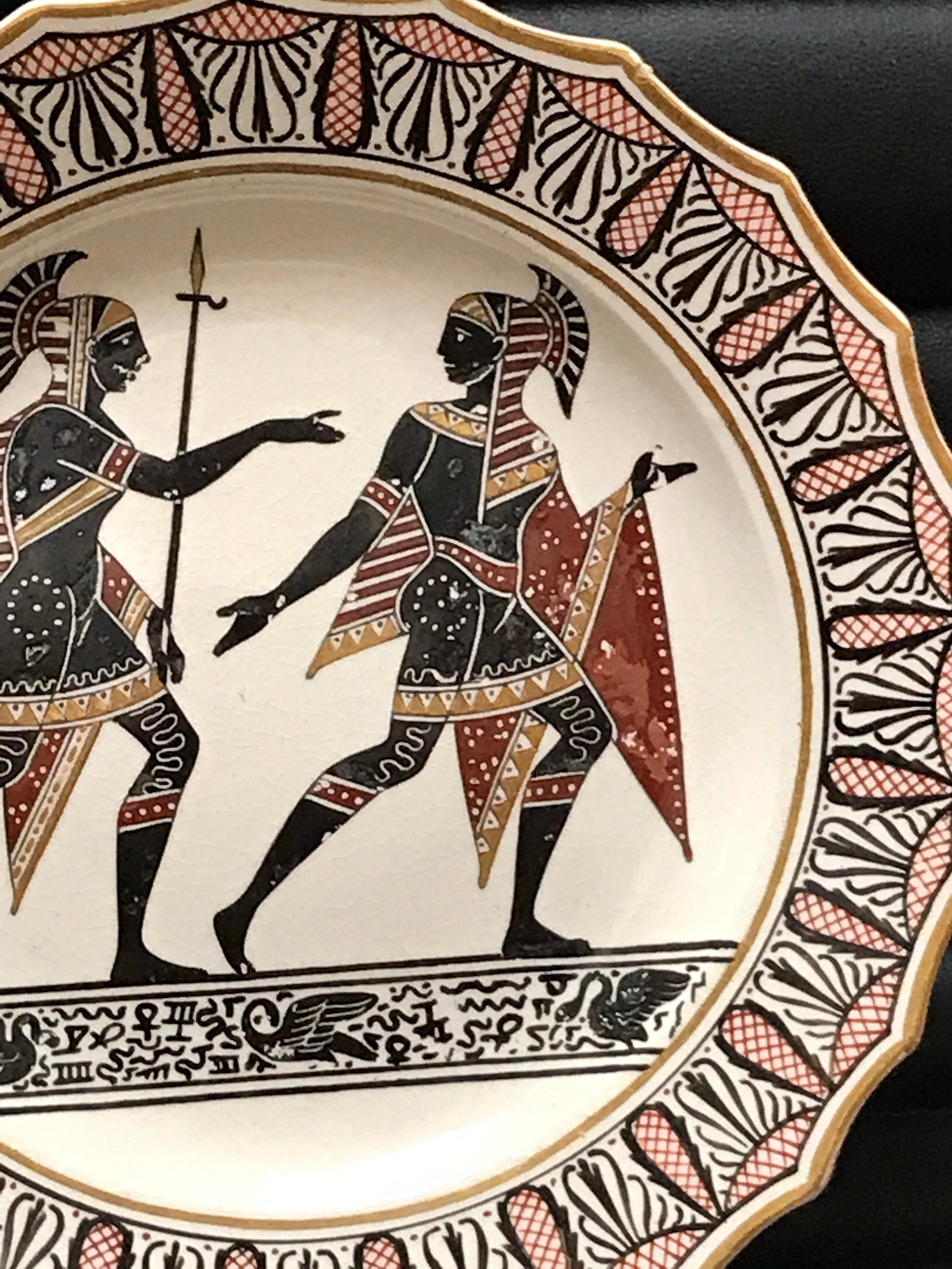 Giustiniani Egyptomania Pottery Plate with Gilt Highlights, Swan Right In Good Condition For Sale In West Palm Beach, FL