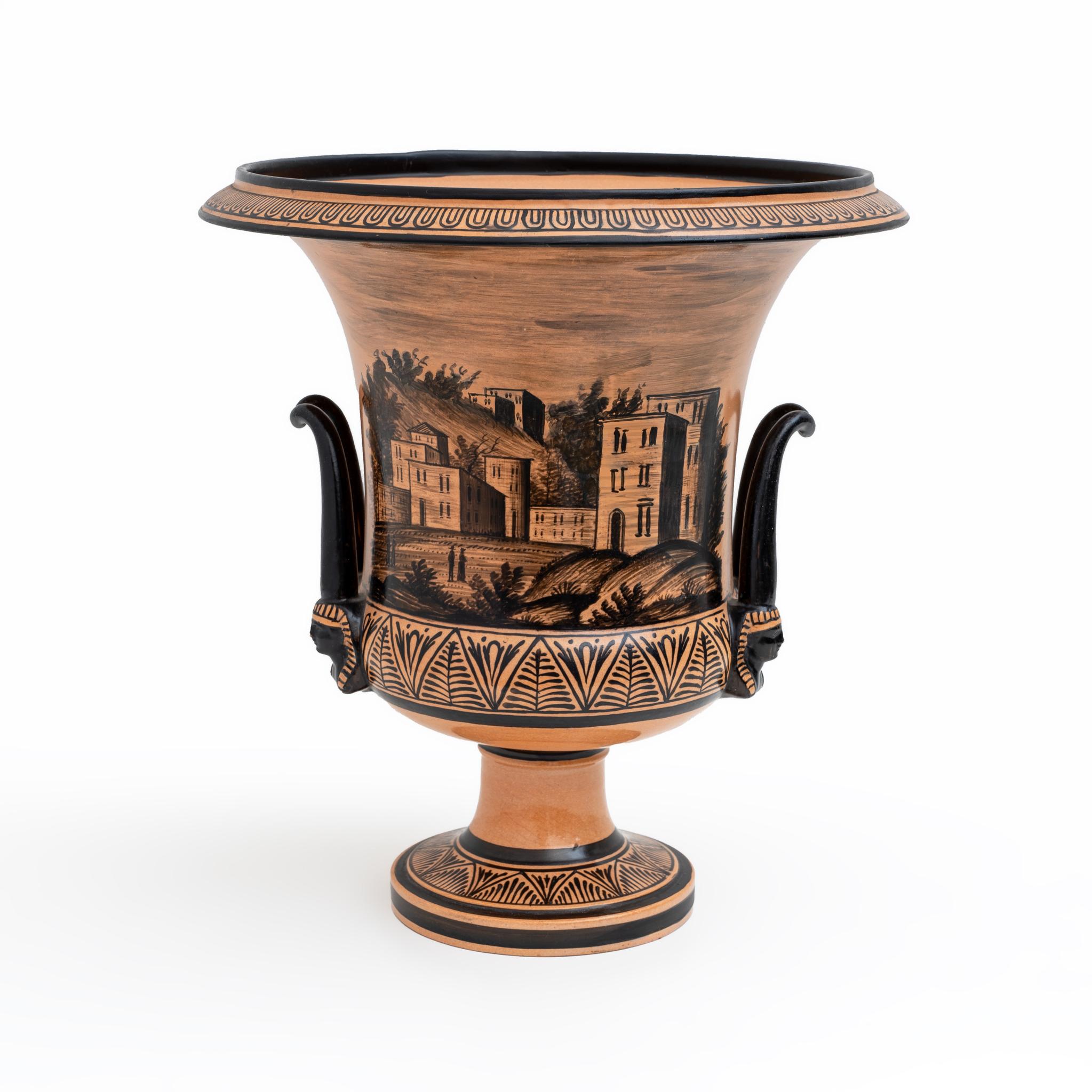 Stile impero Vaso a cratere in terracotta della manifattura Giustiniani della metà del XIX secolo, Napoli in vendita