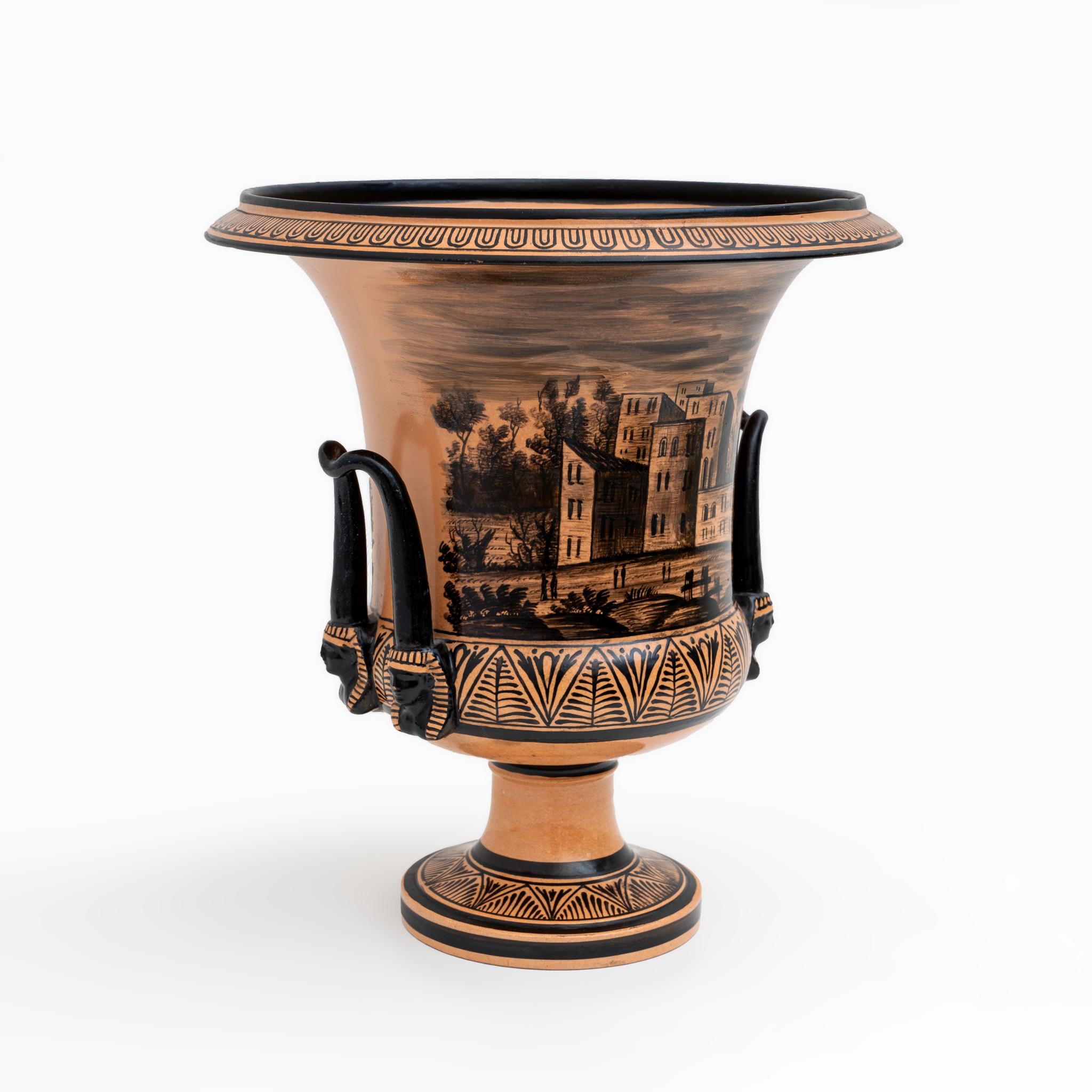 Italiano Vaso a cratere in terracotta della manifattura Giustiniani della metà del XIX secolo, Napoli in vendita