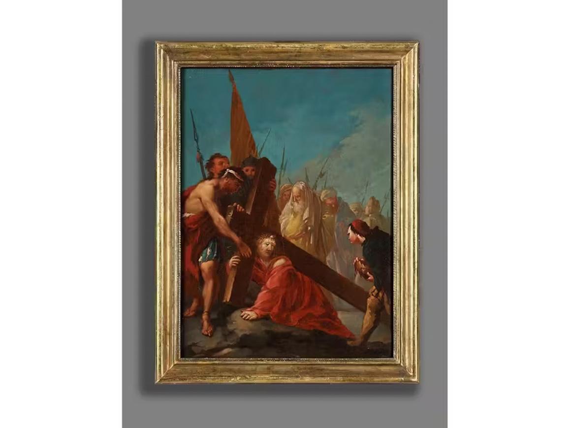 Huile sur toile Ascent to Calvary de Giustino Menescardi du 18ème siècle en vente 1