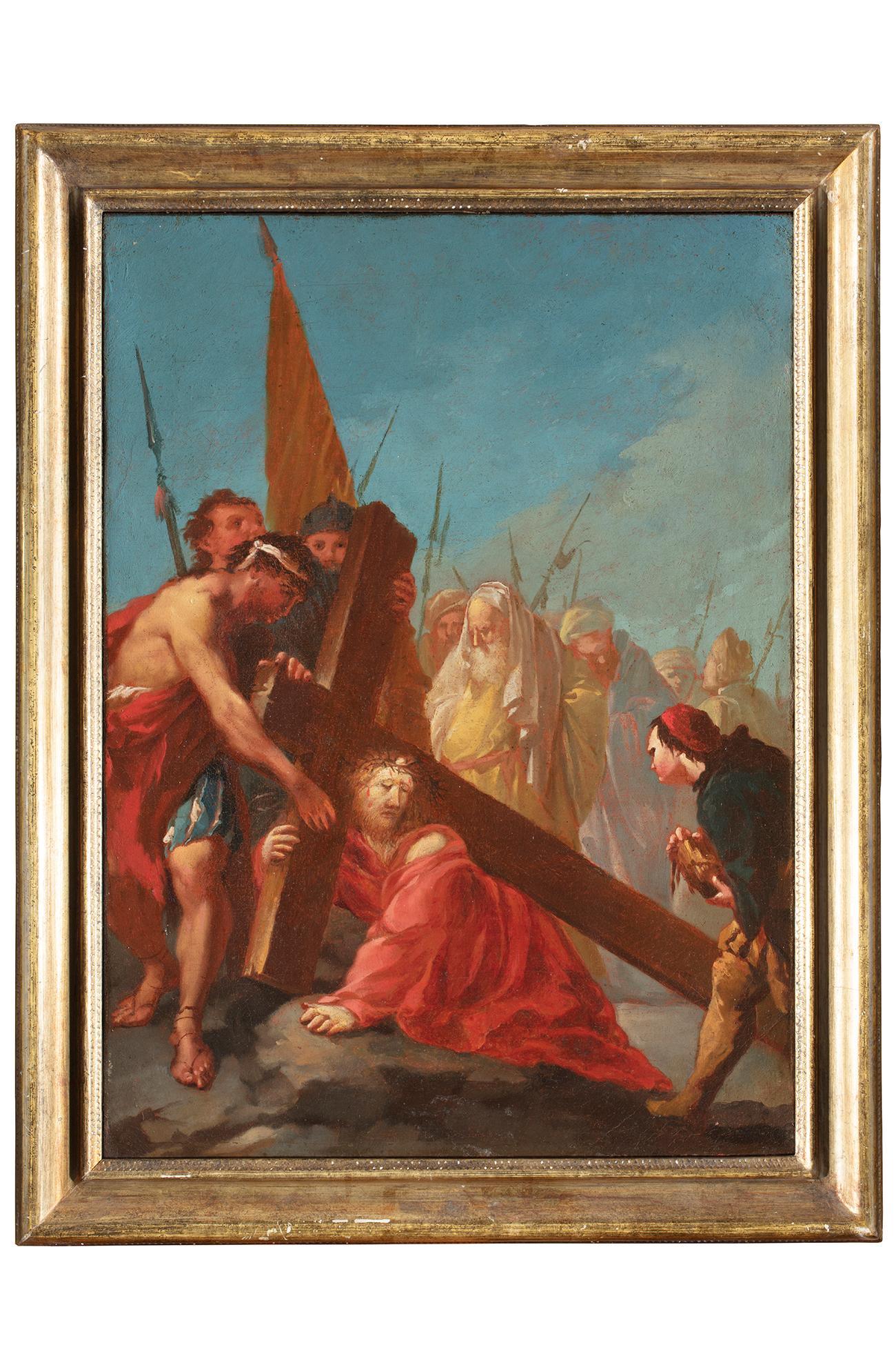19th Century By Giustino Menescardi Ascent of Calvary Oil on Canvas