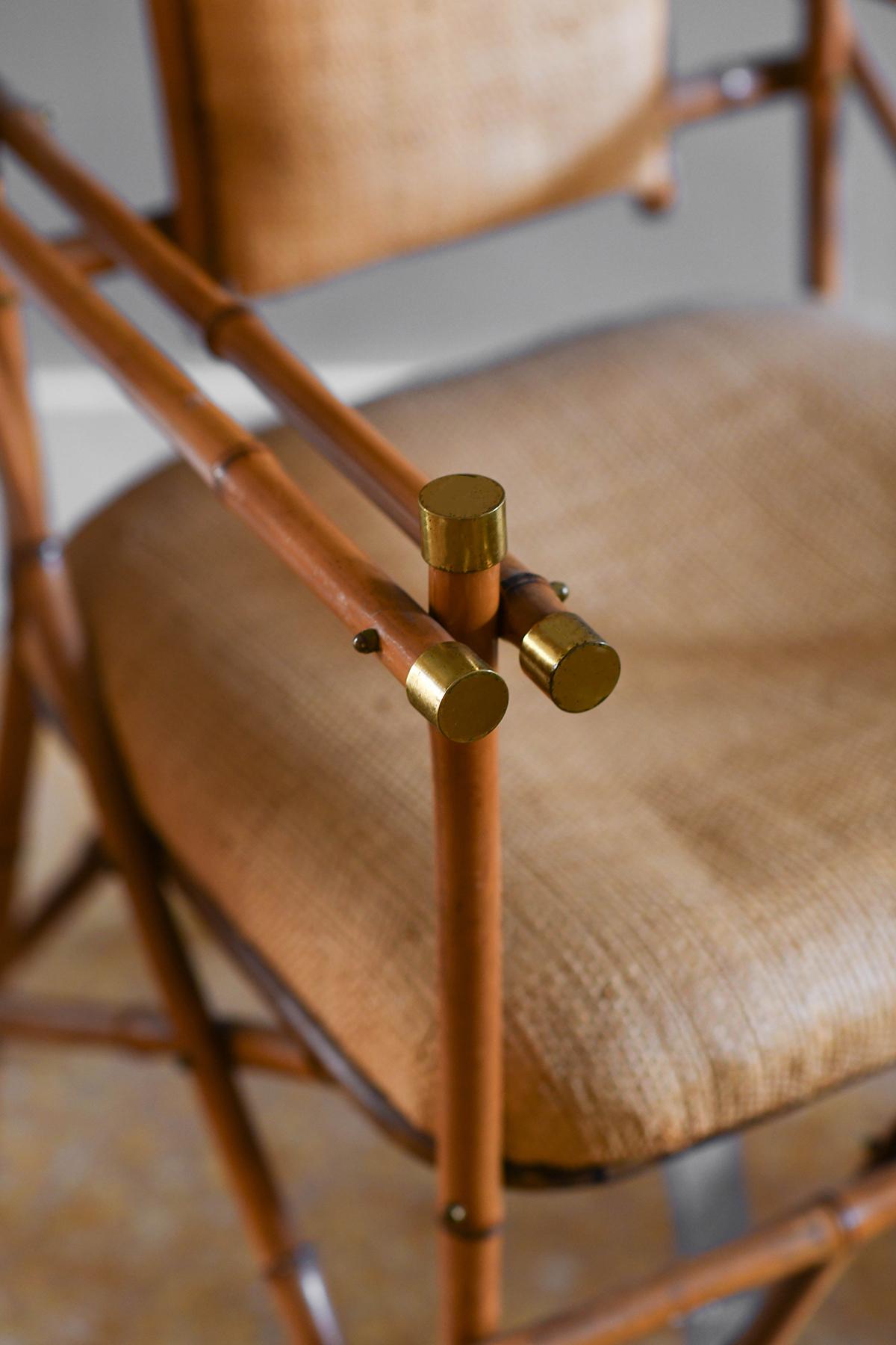 Giusto Puri Purini rattan armchair with brass details and rattan fabric cushions 5