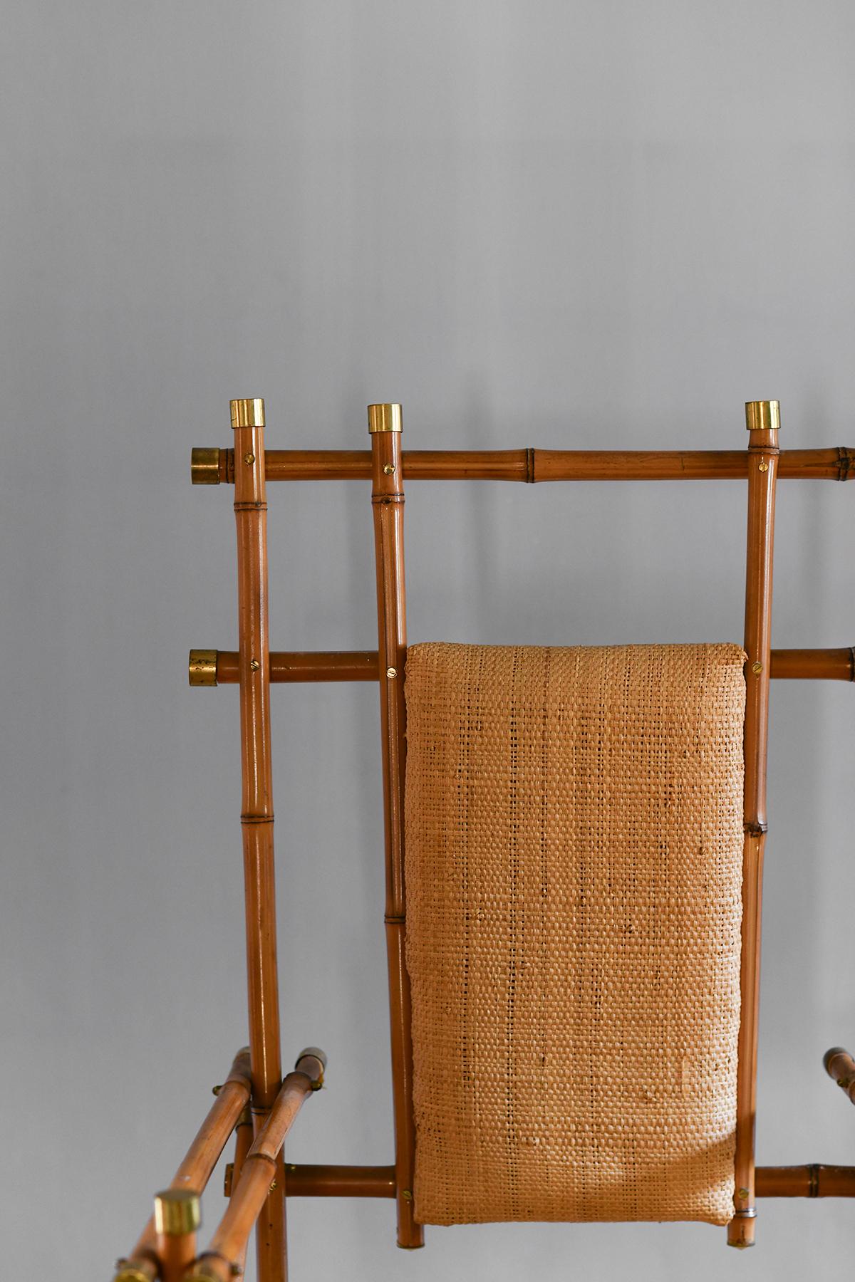 Giusto Puri Purini rattan armchair with brass details and rattan fabric cushions 1