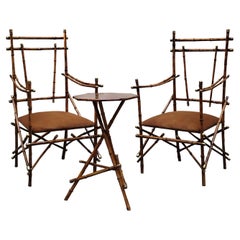 Vintage Giusto Puri Purini Set Bamboo and Brass Two Armchairs and Table. Italy 1970s