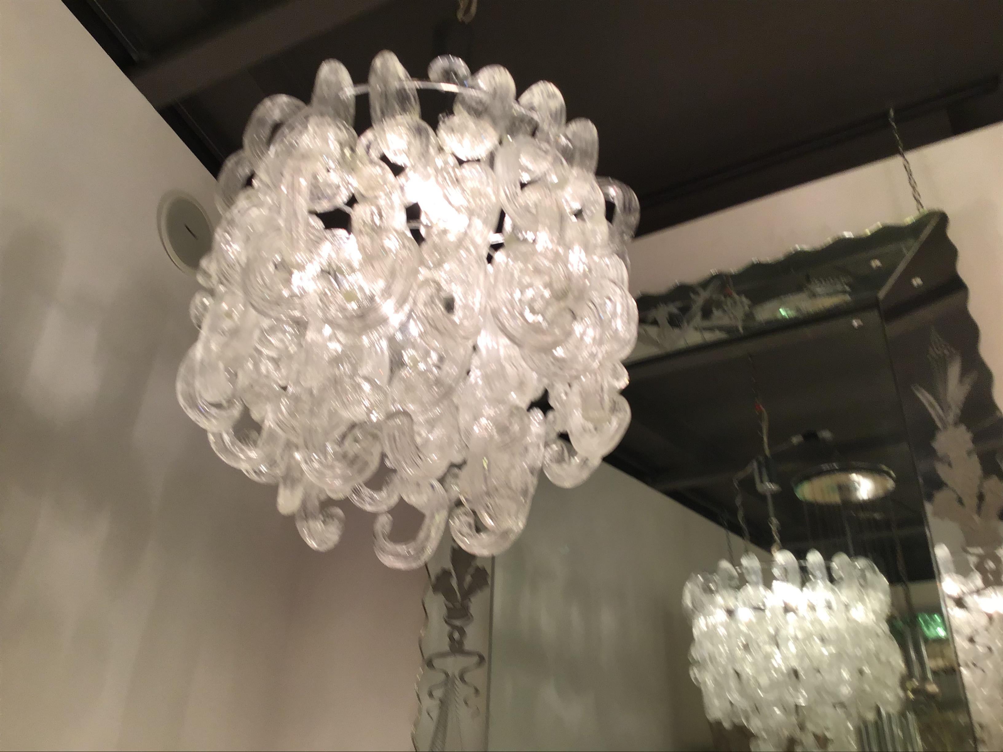 Other Giusto Toso “Fratelli Toso” Gala Chandelier Murano Glass Metal Crome 1960, Italy For Sale