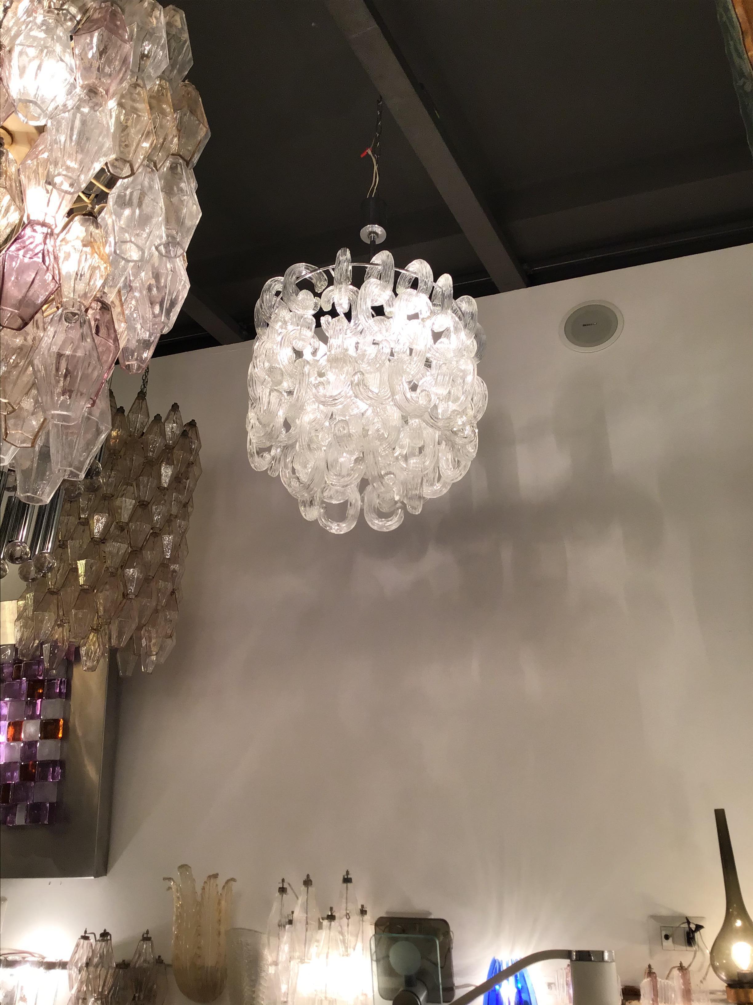 Giusto Toso “Fratelli Toso” Gala Chandelier Murano Glass Metal Crome 1960, Italy In Excellent Condition For Sale In Milano, IT