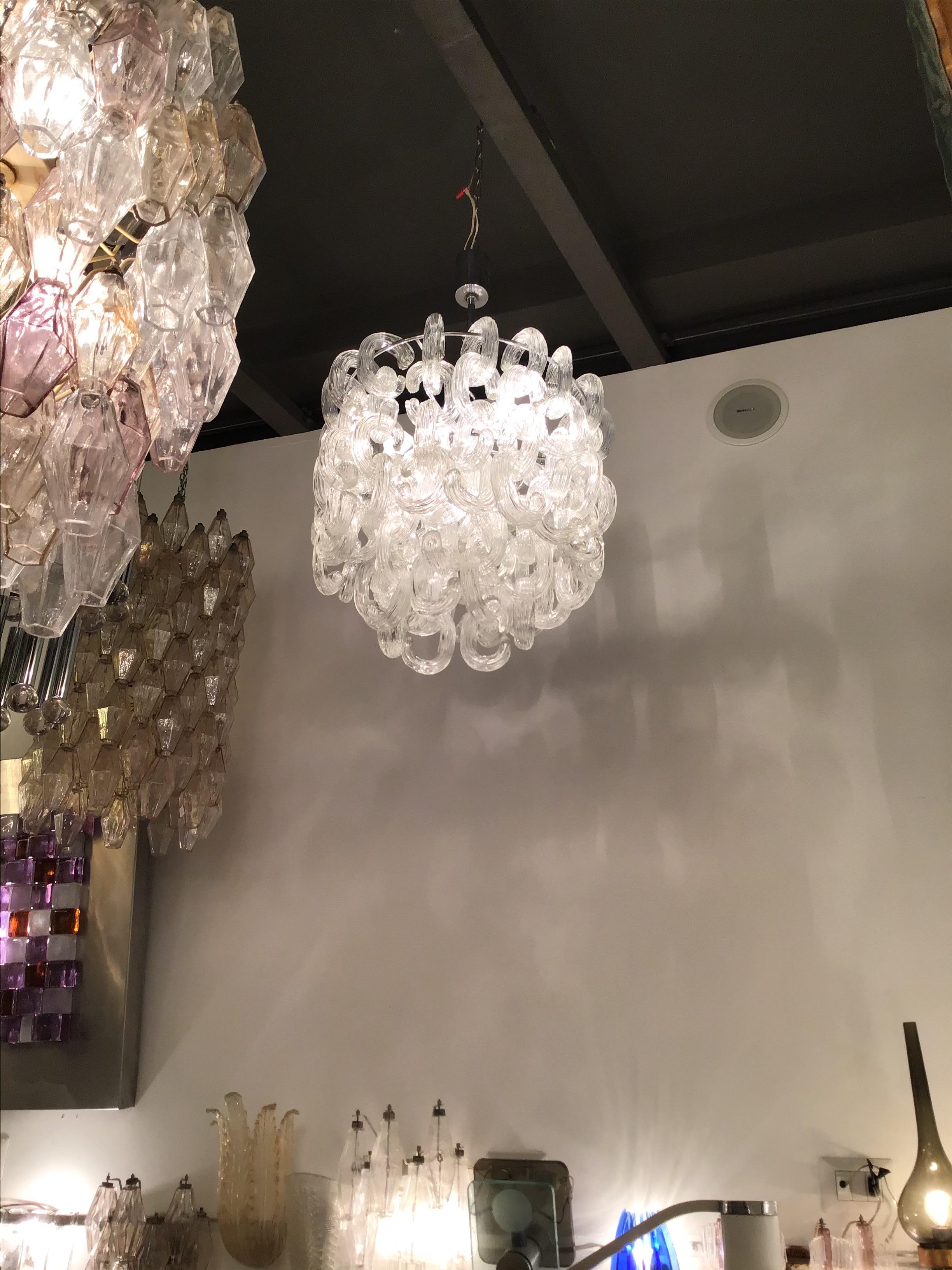 Giusto Toso “Fratelli Toso” Gala Chandelier Murano Glass Metal Crome 1960, Italy In Excellent Condition In Milano, IT