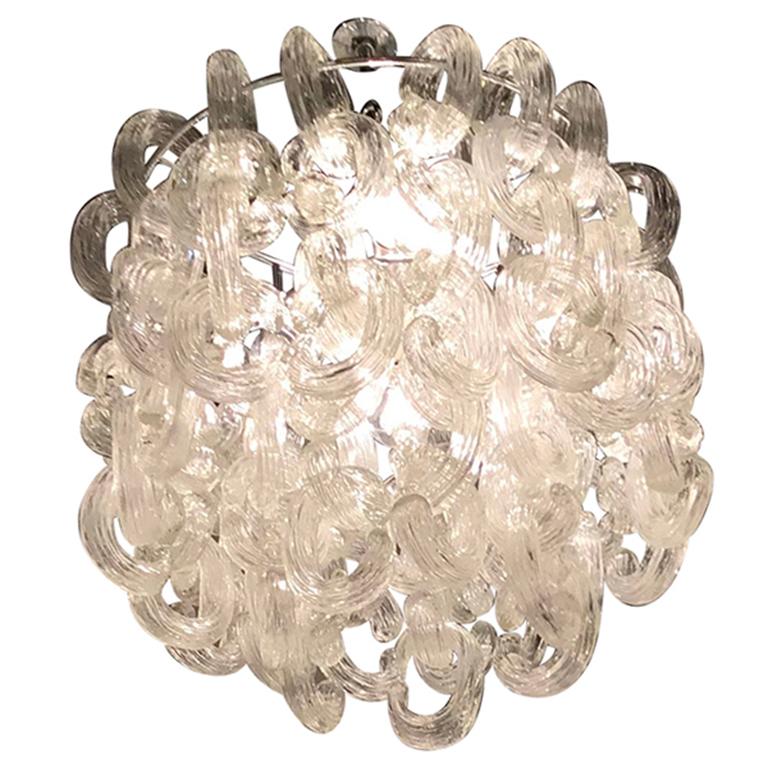 Giusto Toso “Fratelli Toso” Gala Chandelier Murano Glass Metal Crome 1960, Italy For Sale
