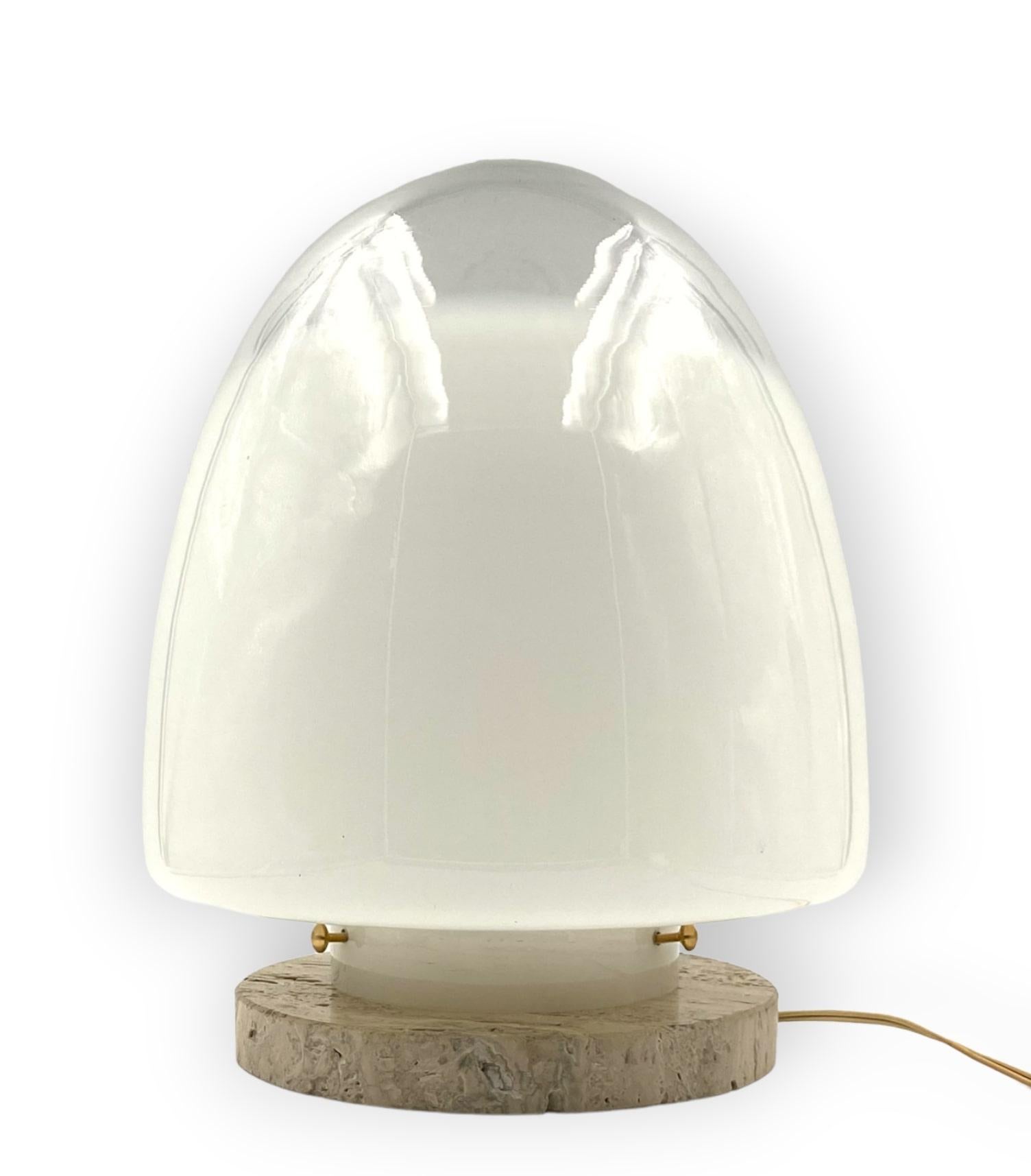 Giusto Toso Murano Art Glass and Travertine Table Lamp, Leucos, Italy, 1970s For Sale 4