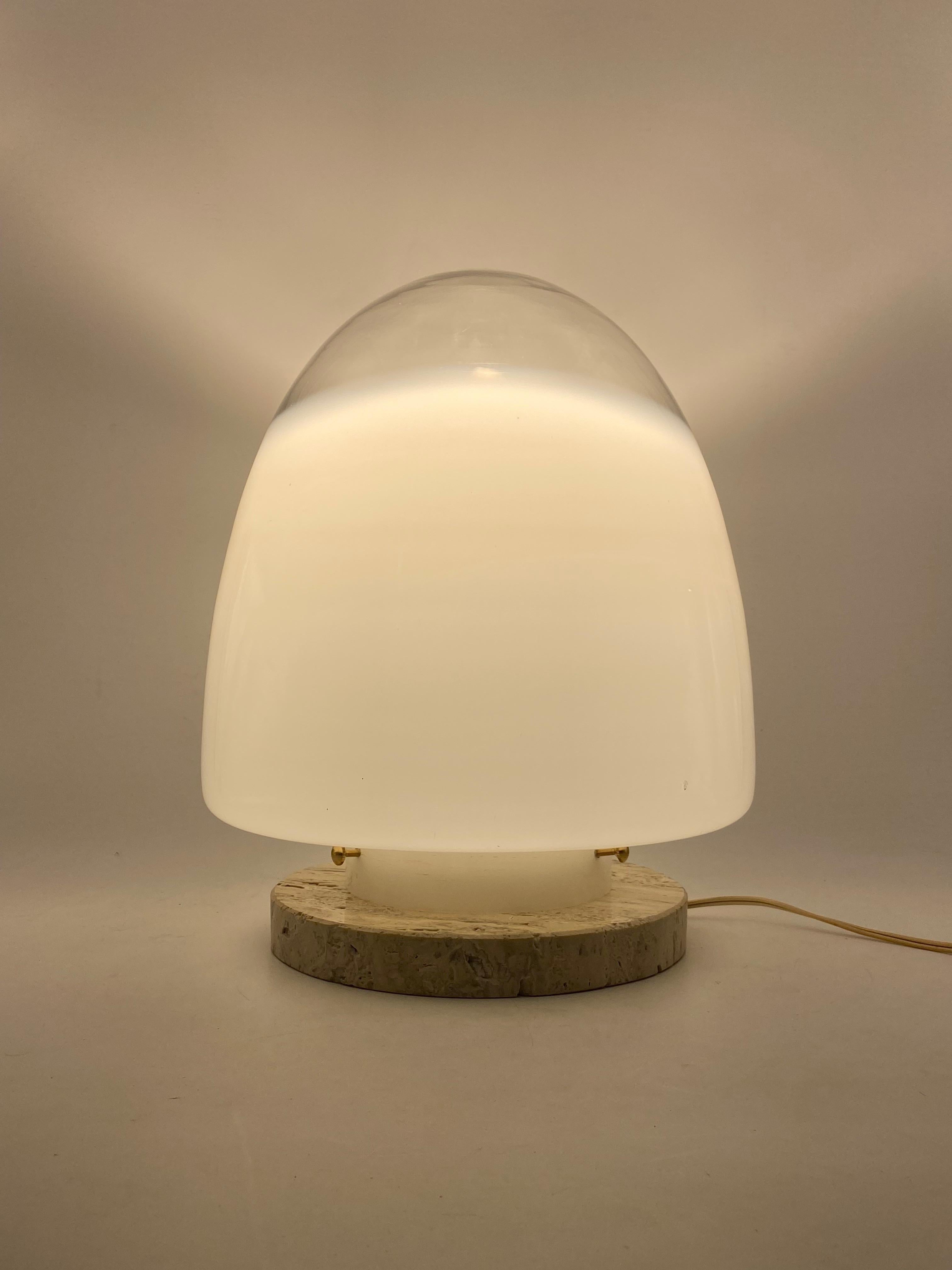 Giusto Toso Murano Art Glass and Travertine Table Lamp, Leucos, Italy, 1970s For Sale 7