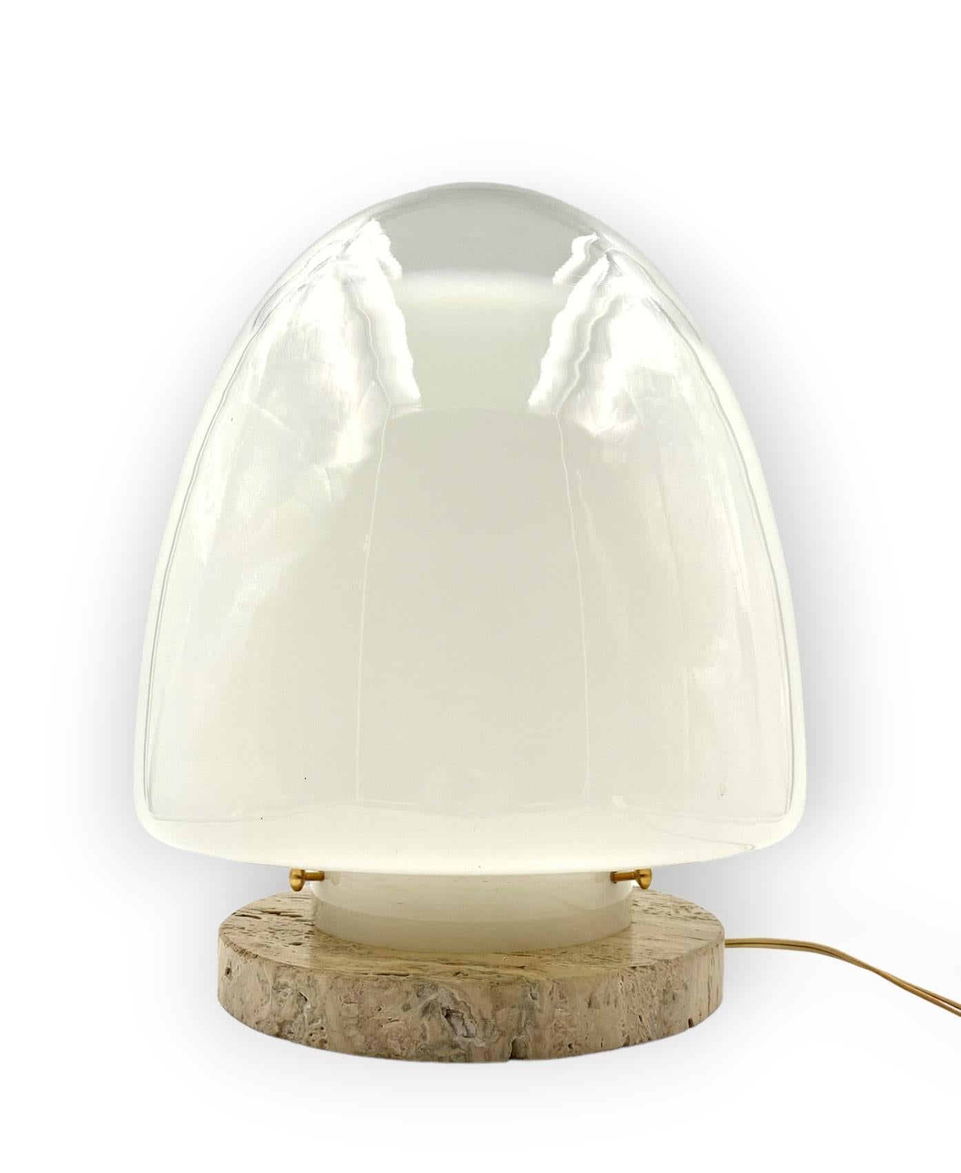 Murano Glass Giusto Toso Murano Art Glass and Travertine Table Lamp, Leucos, Italy, 1970s For Sale