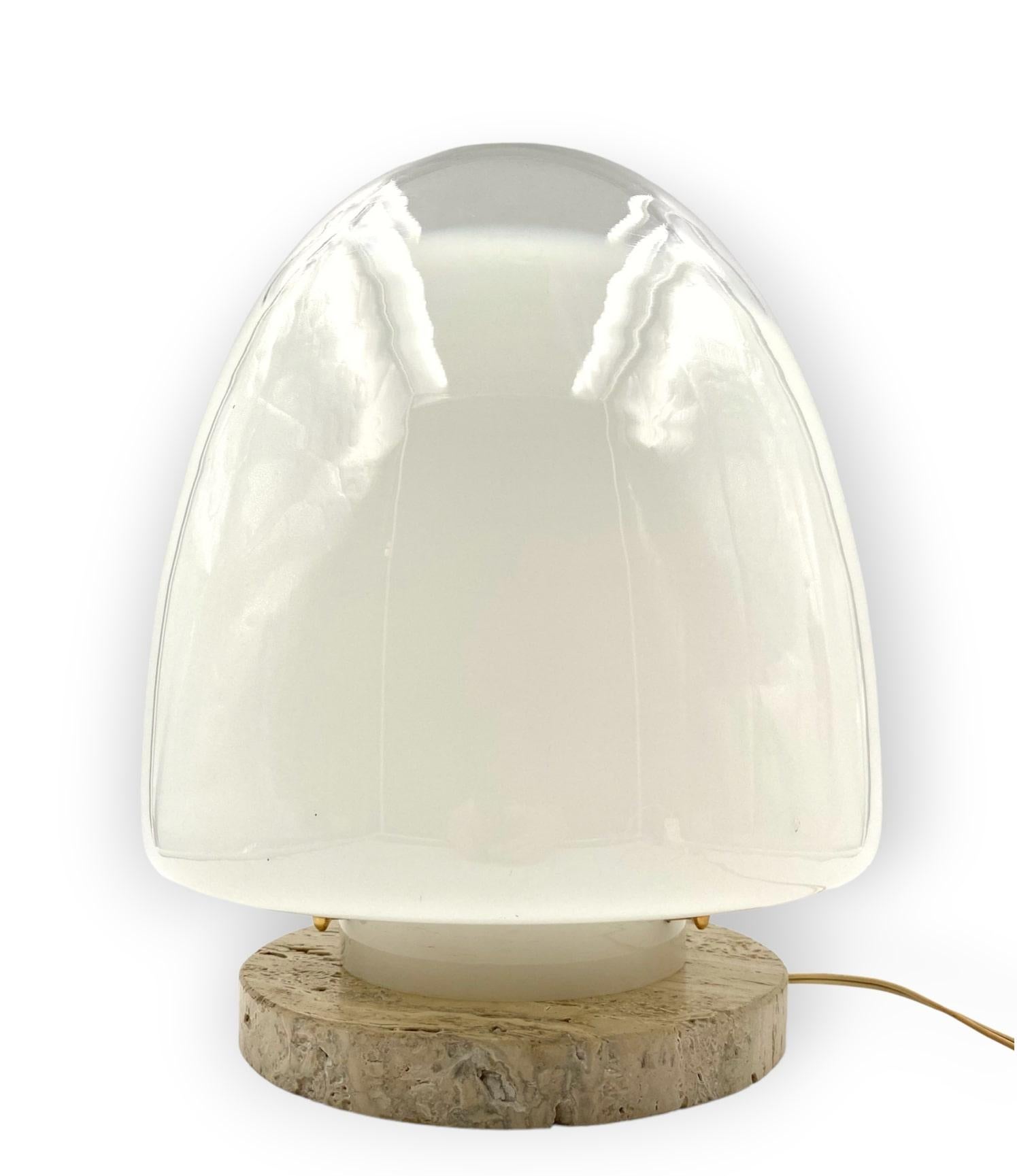 Giusto Toso Murano Art Glass and Travertine Table Lamp, Leucos, Italy, 1970s For Sale 1