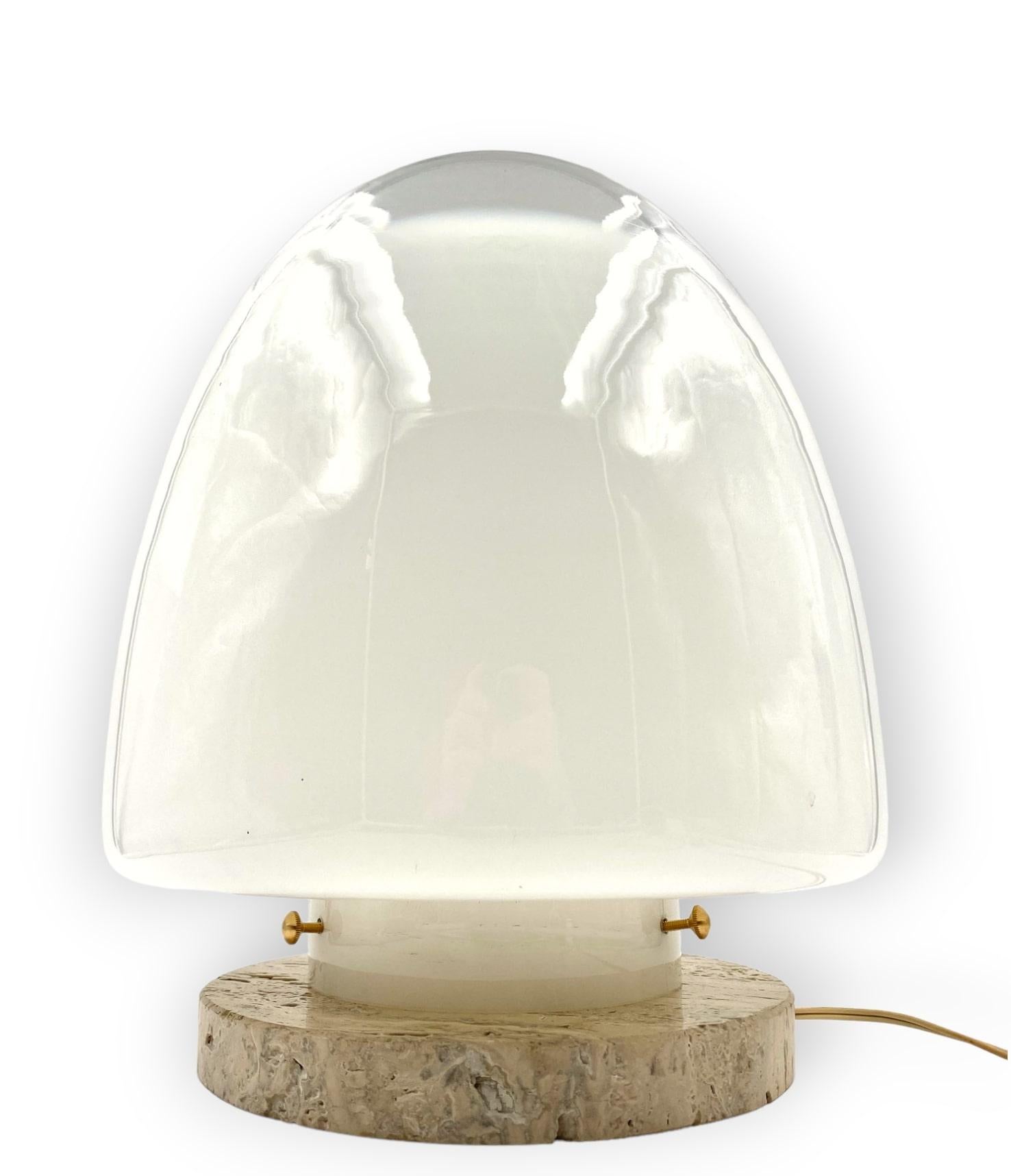 Giusto Toso Murano Art Glass and Travertine Table Lamp, Leucos, Italy, 1970s For Sale 2