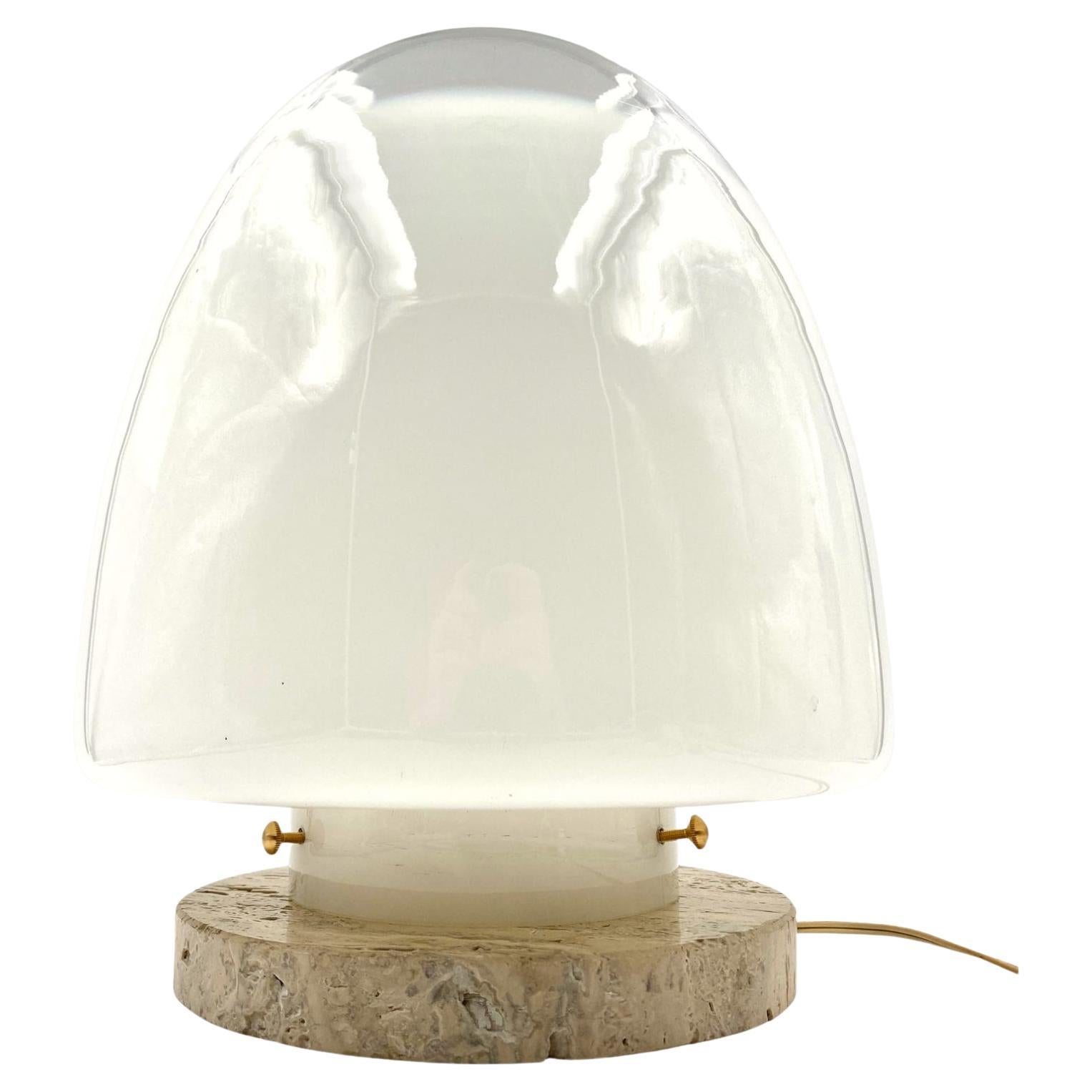 Giusto Toso Murano Art Glass and Travertine Table Lamp, Leucos, Italy, 1970s