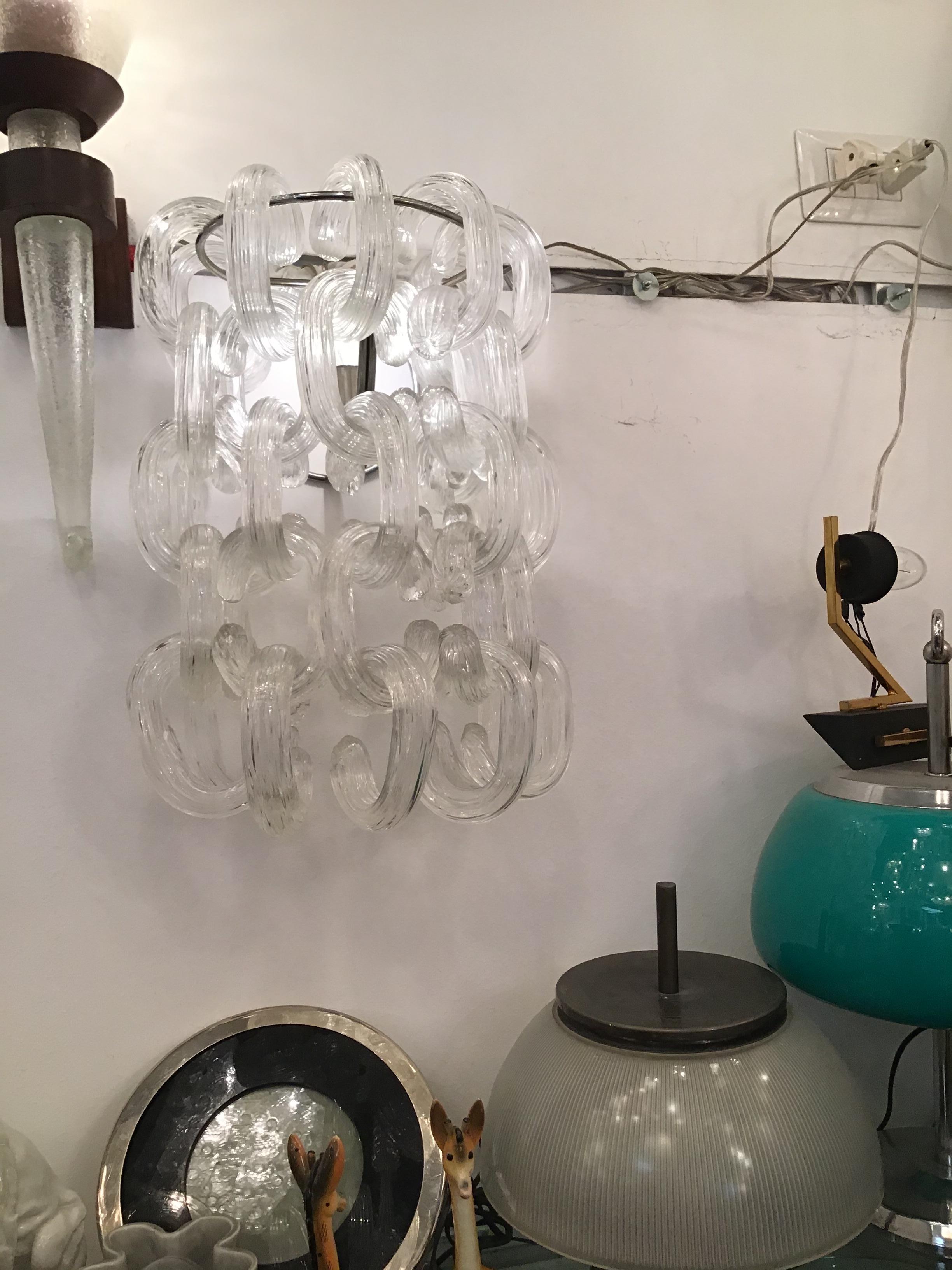 Giusto Toso Sconces Murano Glass Metal Crome, 1960, Italy  In Excellent Condition For Sale In Milano, IT