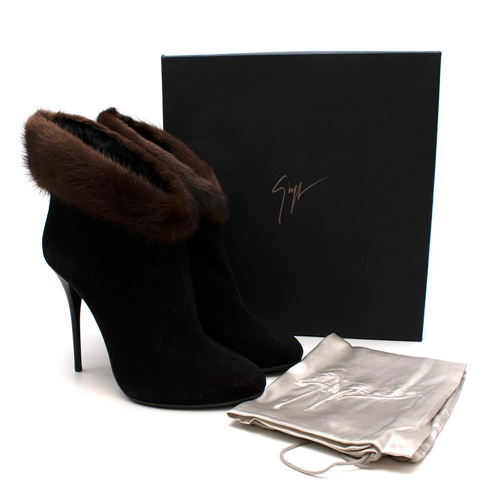 Giuzepe Zanotti Mink Fur Trimmed Black Suede Ankle Boots 40 2
