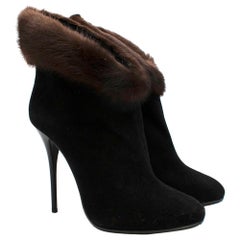 Giuzepe Zanotti Mink Fur Trimmed Black Suede Ankle Boots 40