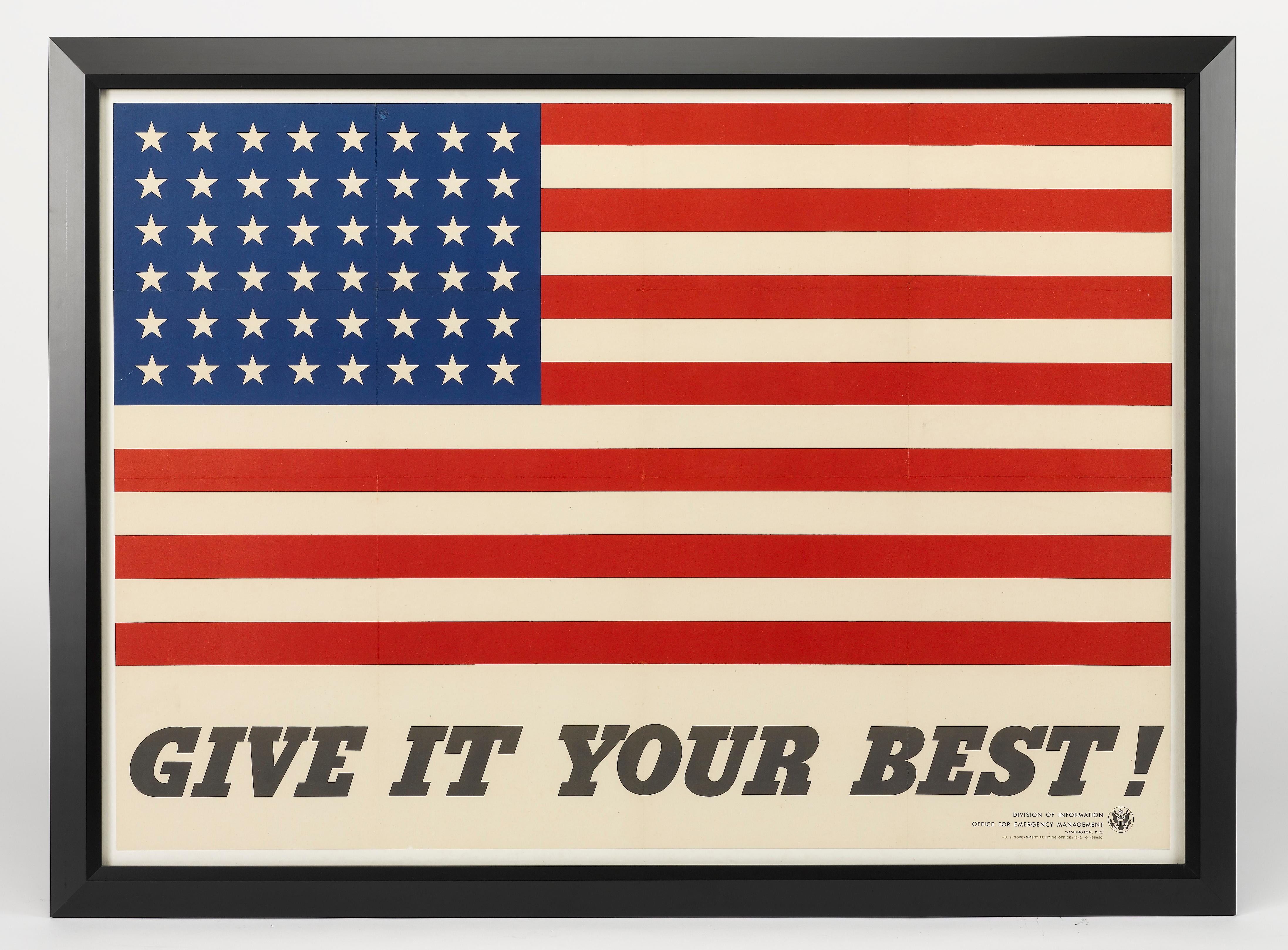 Beautiful, simply-designed poster, unsigned, but credited to artist Charles Coiner. Among the earliest posters produced by the Office of War Information (OWI Poster No.9), unmistakably patriotic, with the 