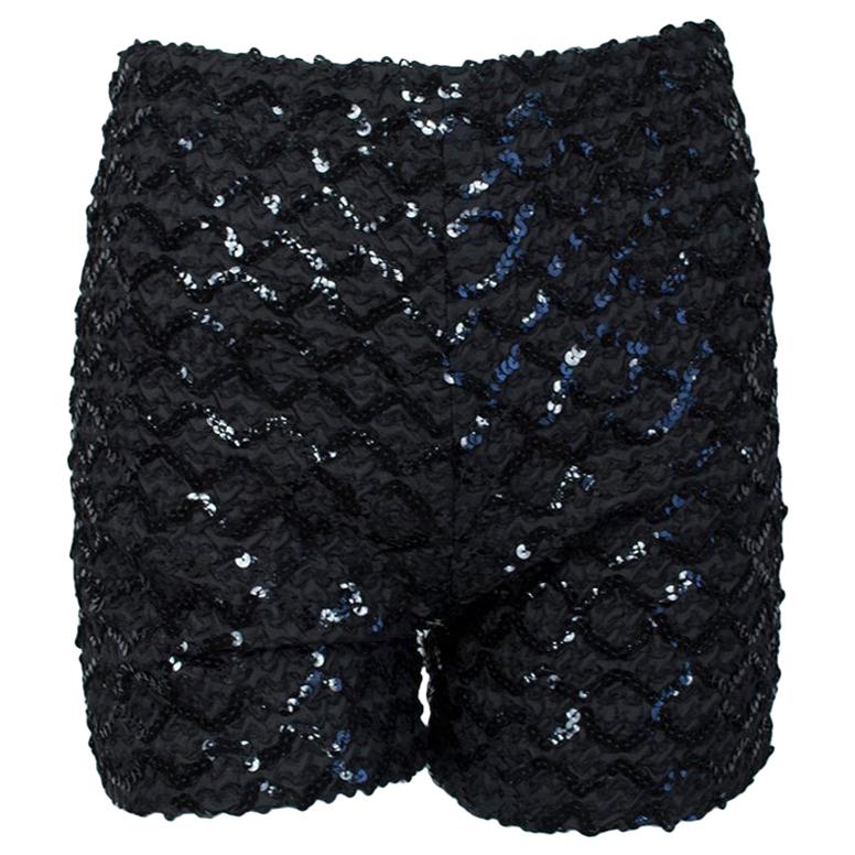 Give-Me-Fever Black Sequin Hot Pants Tap Panty Short-Shorts - XS, 1970s