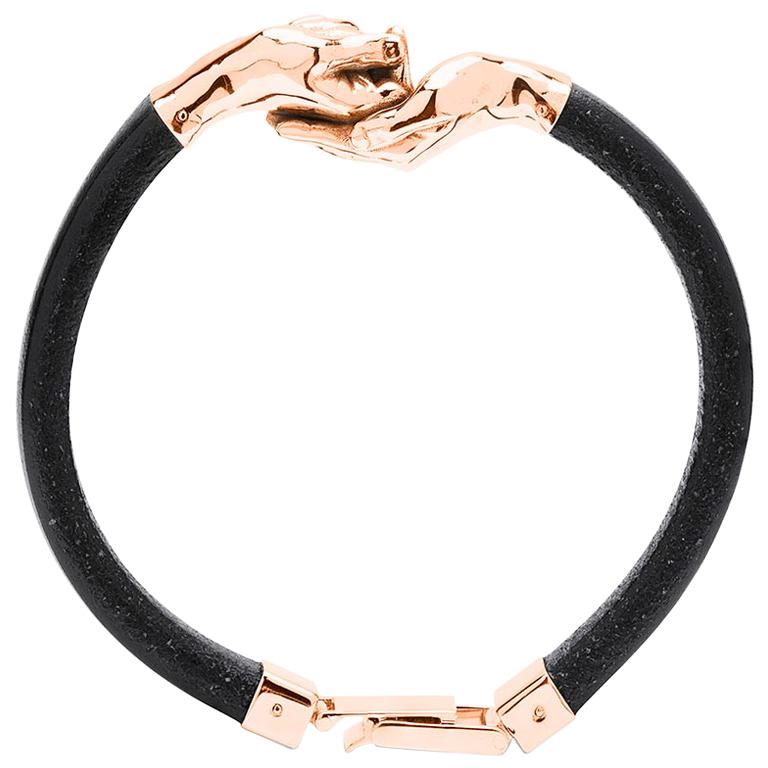 Give and Receive 18 Carat Rose Gold Bracelet with Leather Strap for Him For Sale