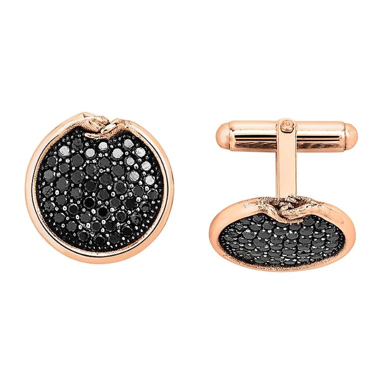 Give & Receive 18 Carat Rose Gold Cufflinks with Black Diamonds for Him For Sale