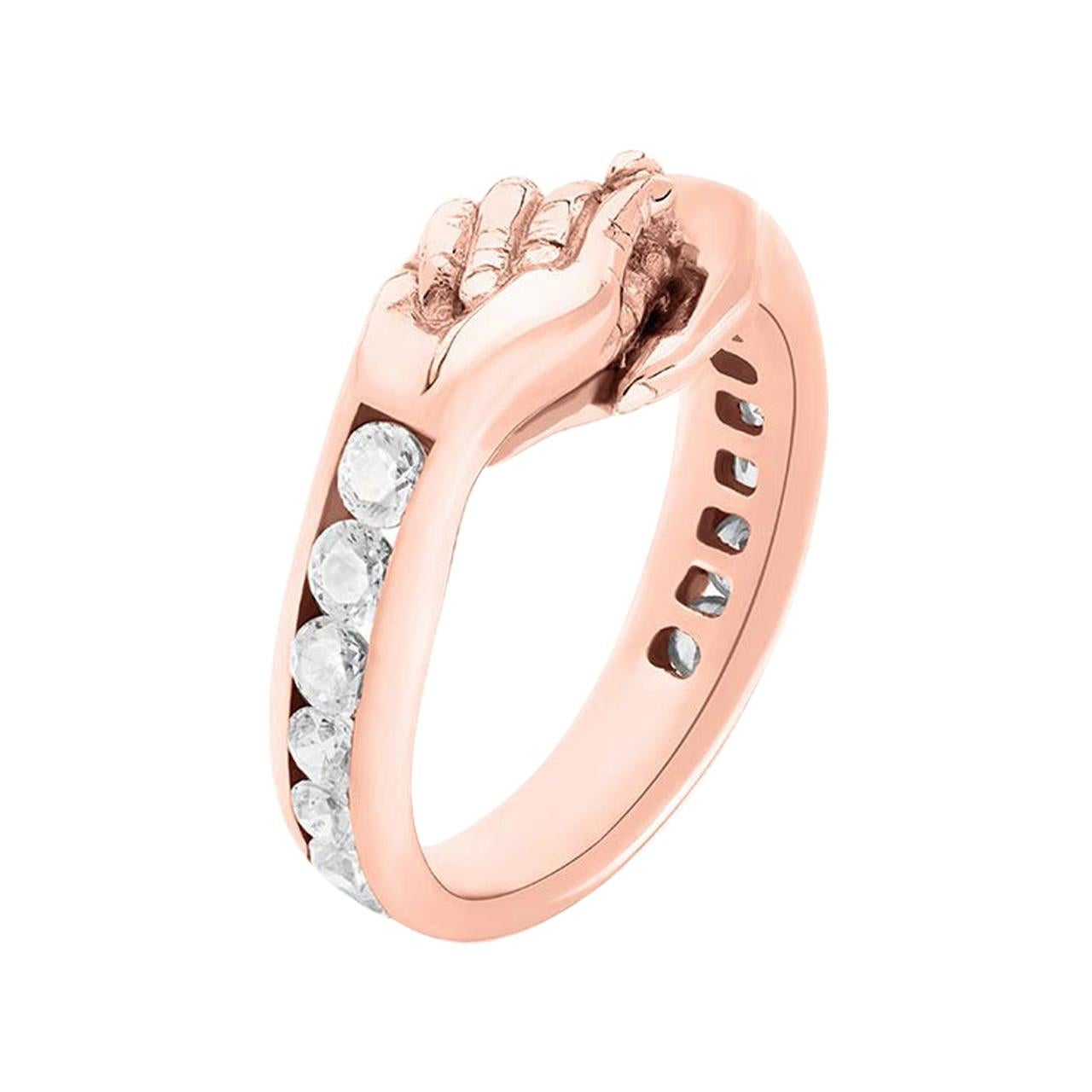 Give 
Receive 18 Carat Rose Gold Ring Set with Round Diamonds by Lorenzo Quinn For Sale