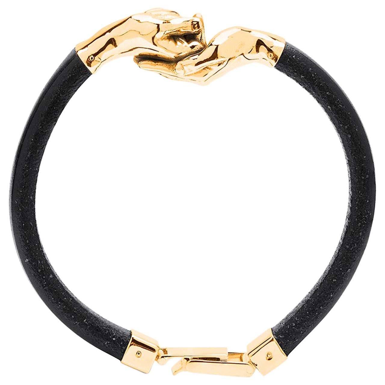 Give and Receive 18 Carat Yellow Gold Bracelet with Leather Strap for Him For Sale