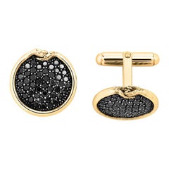 Give & Receive 18 Carat Yellow Gold Cuff Links with Black Diamonds for Him