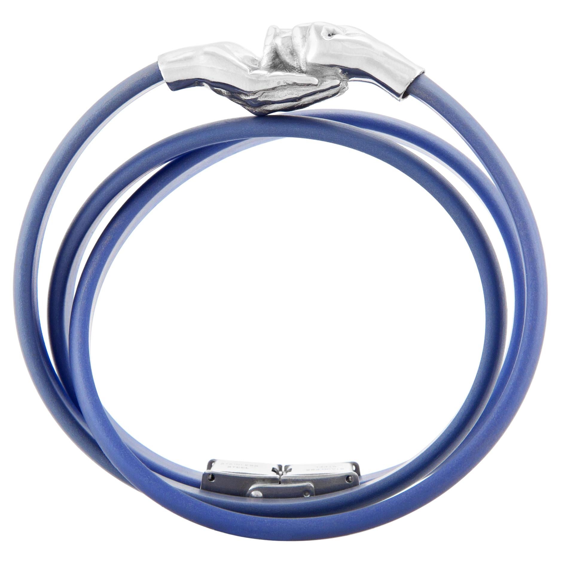 Give and Receive Double Twist Silver and Rubber Bracelet with Navy